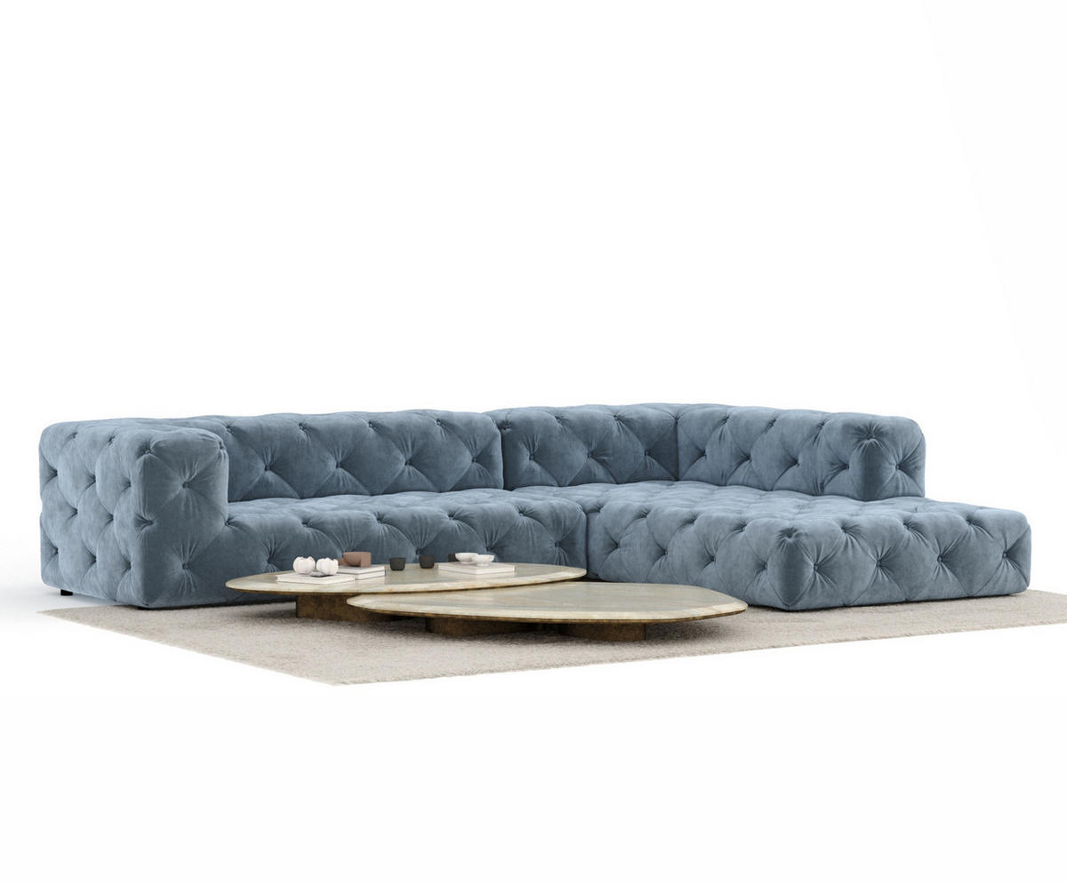 ECKSOFA Cosimo Blau Grau Samtstoff - Blaugrau/Schwarz, Holz/Holzwerkstoff (325/228cm) - Maison de Reve