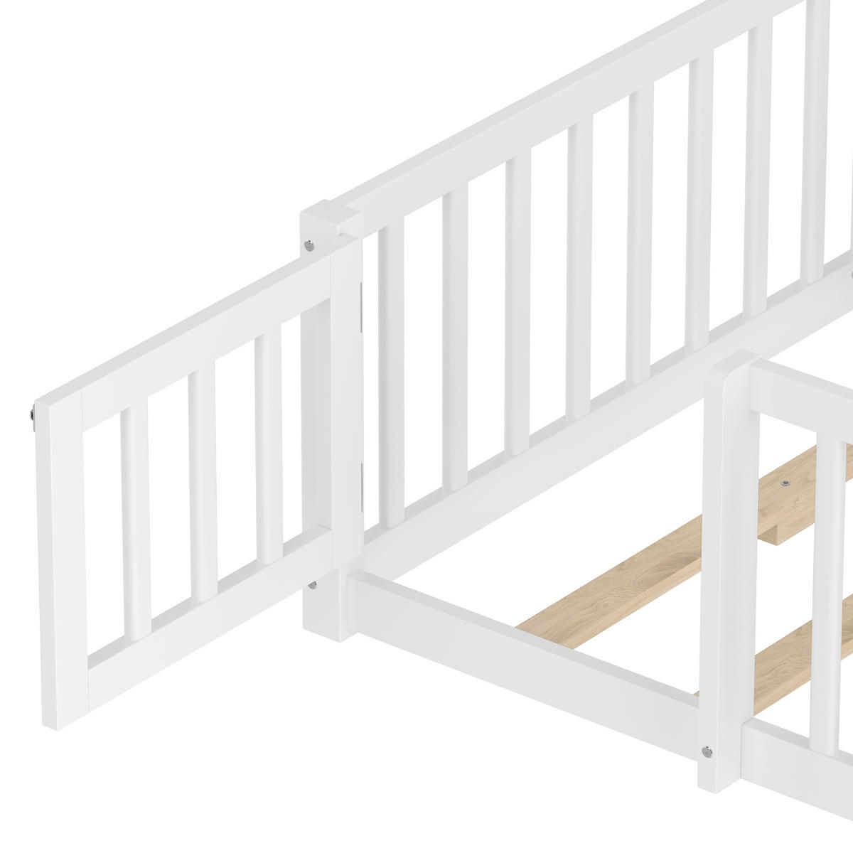 HAUSBETT 90/190 cm DE-03288, mit Geländer und Schloss, in Weiß - Weiß, Holz/Holzwerkstoff (90/190cm) - ComfortXL