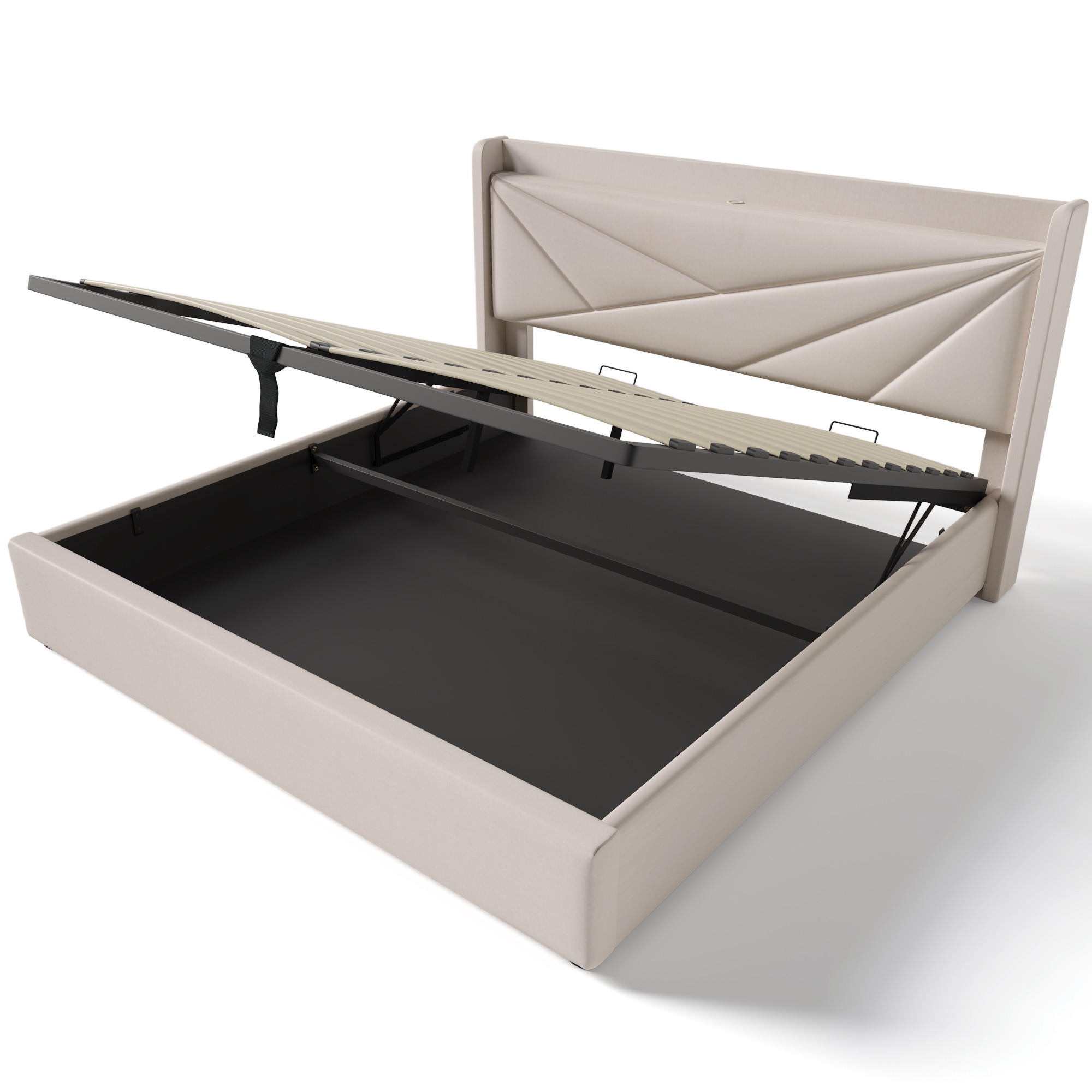 POLSTERBETT 160/200 cm in Beige Stoff mit Bettkasten, USB und Type-C - Beige, Holzwerkstoff/Textil (160/200cm) - STILVORA