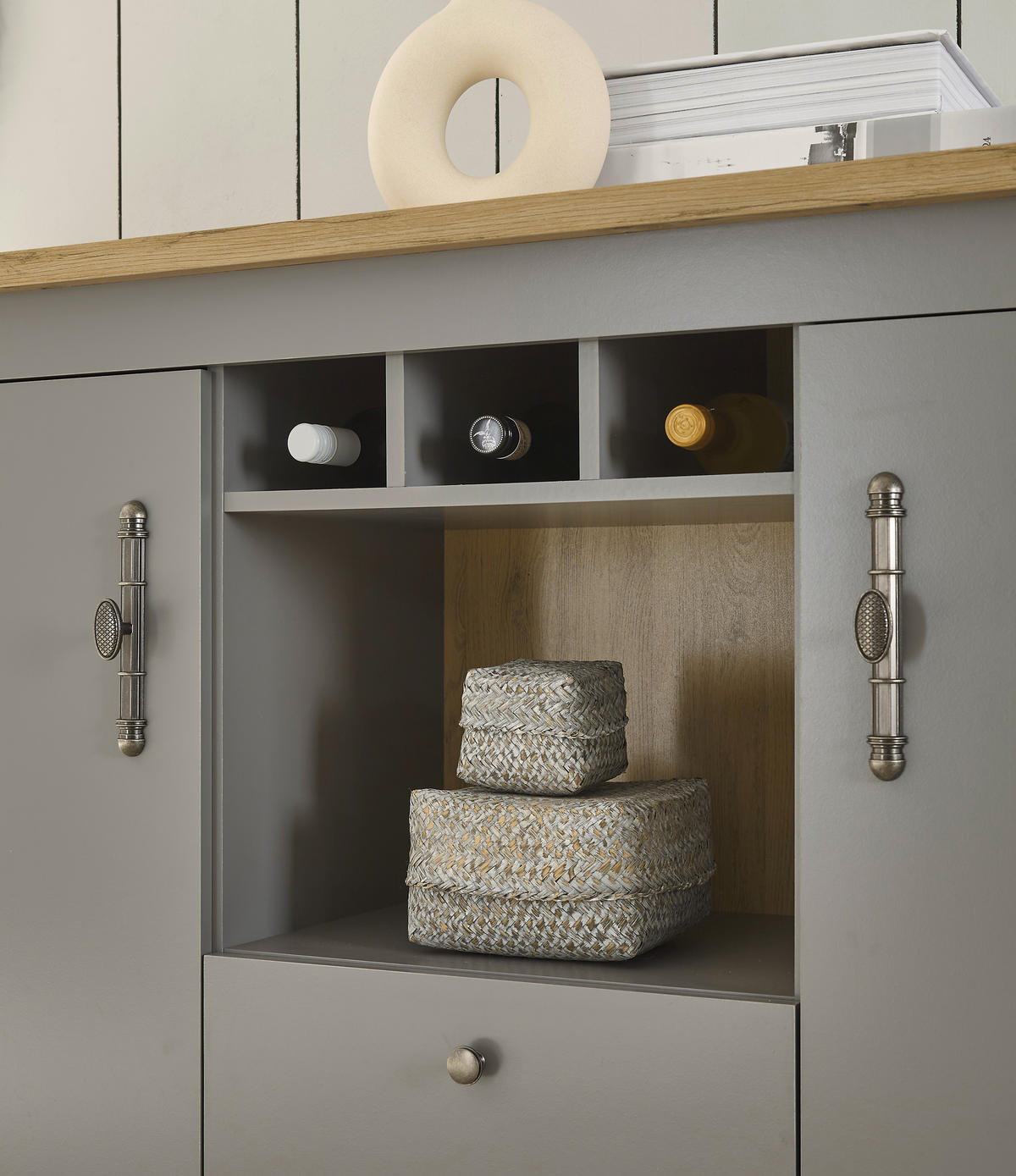 SIDEBOARD C14 Light Gray & Artisan Eiche 166/104/44 cm Landhaus - Grau, Holzwerkstoff (166/100/44cm) - Livojo