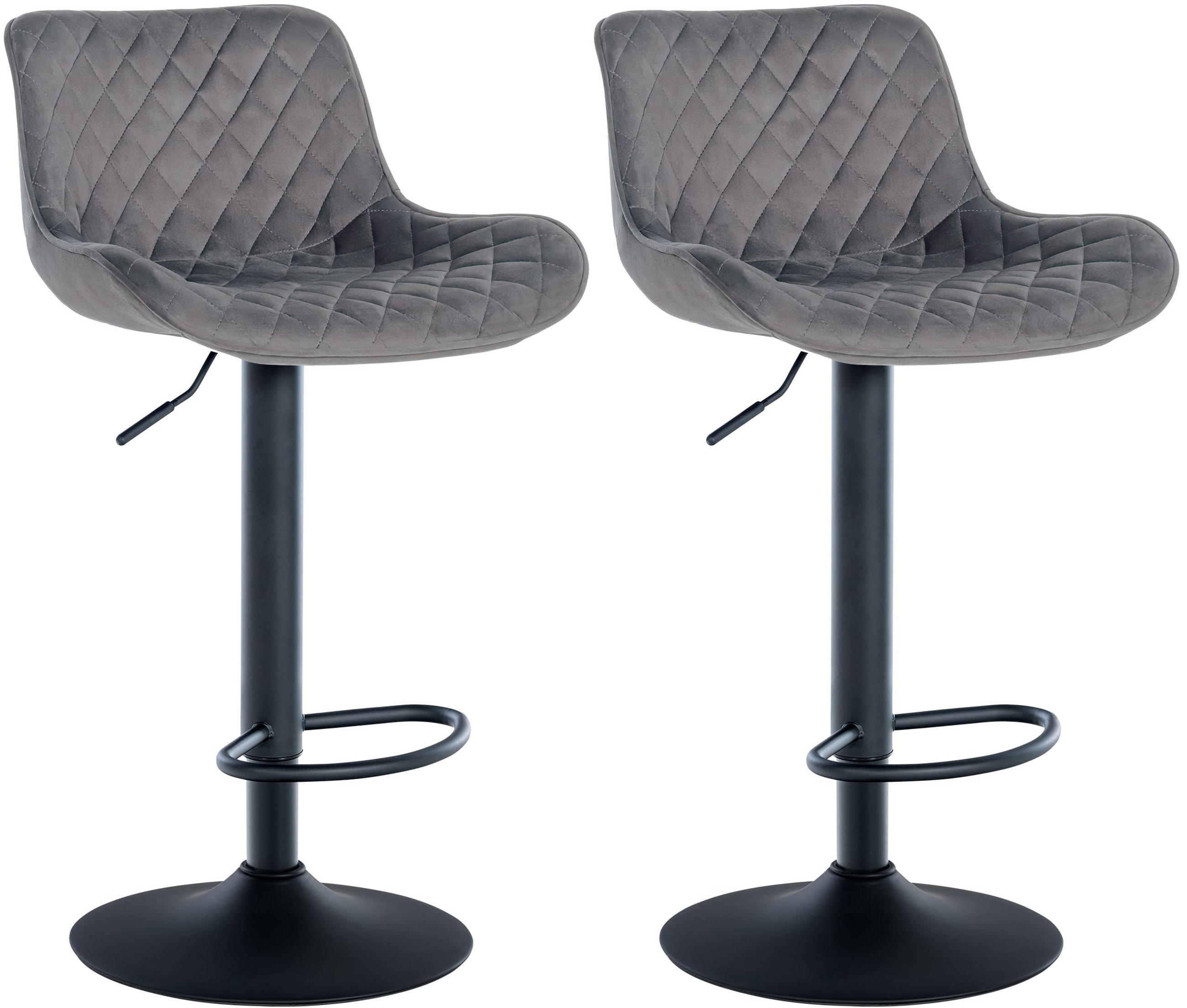 BARHOCKER 2er Set Minerva Samt dunkelgrau - Schwarz/Grau, Textil/Metall (48/105/54cm) - TPFLiving