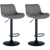 BARHOCKER 2er Set Minerva Samt dunkelgrau - Schwarz/Grau, Textil/Metall (48/105/54cm) - TPFLiving