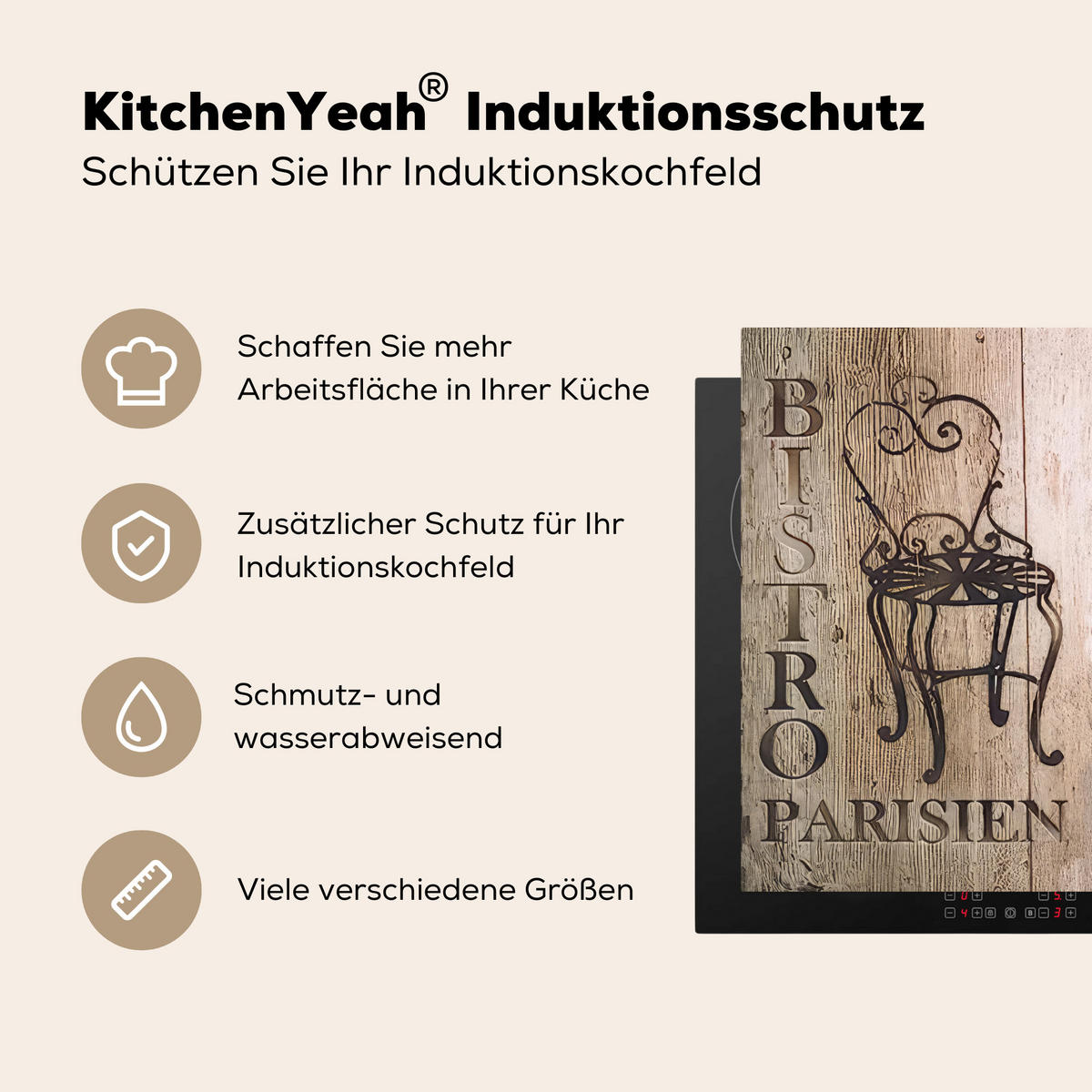 HERDABDECKPLATTE Bistro Parisien - Café - Kaffee - Jahrgang Induktionsmatte 77x59 cm - Cappuccino, Kunststoff (77/59/0.2cm) - MuchoWow