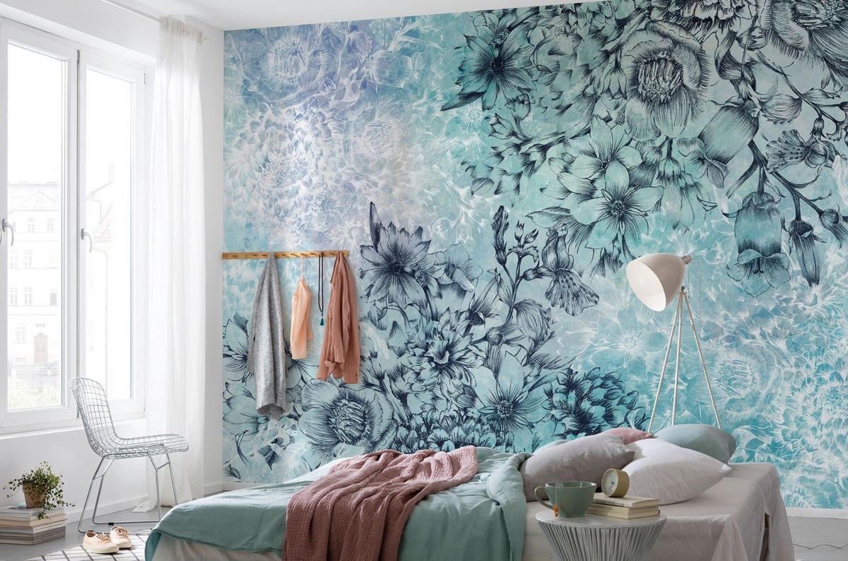 FOTOTAPETE Blumen 368 x 248 cm - Blau, Papier (368/248cm) - Sanders & Sanders