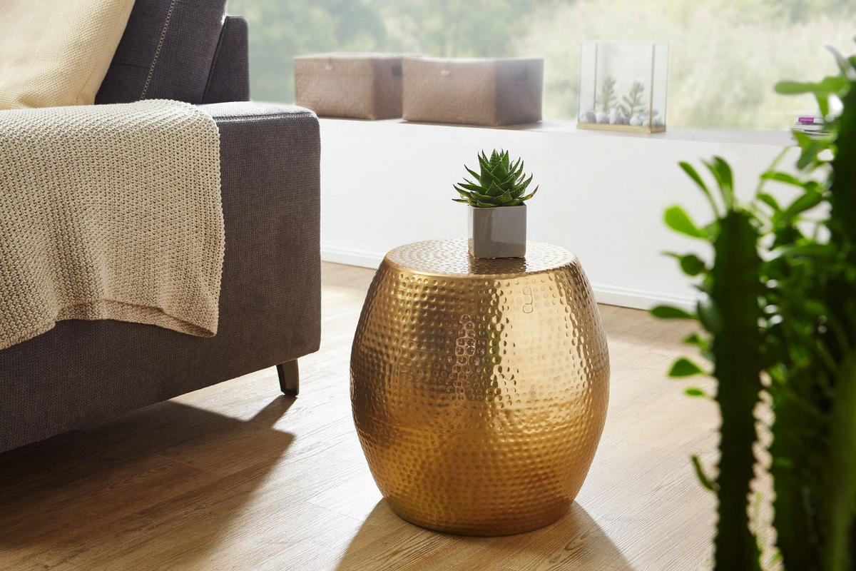 BEISTELLTISCH Aluminium Hammerschlag ENNS, Gold 42x42x42 cm - Goldfarben, Metall (42/42/42cm) - KADIMA DESIGN