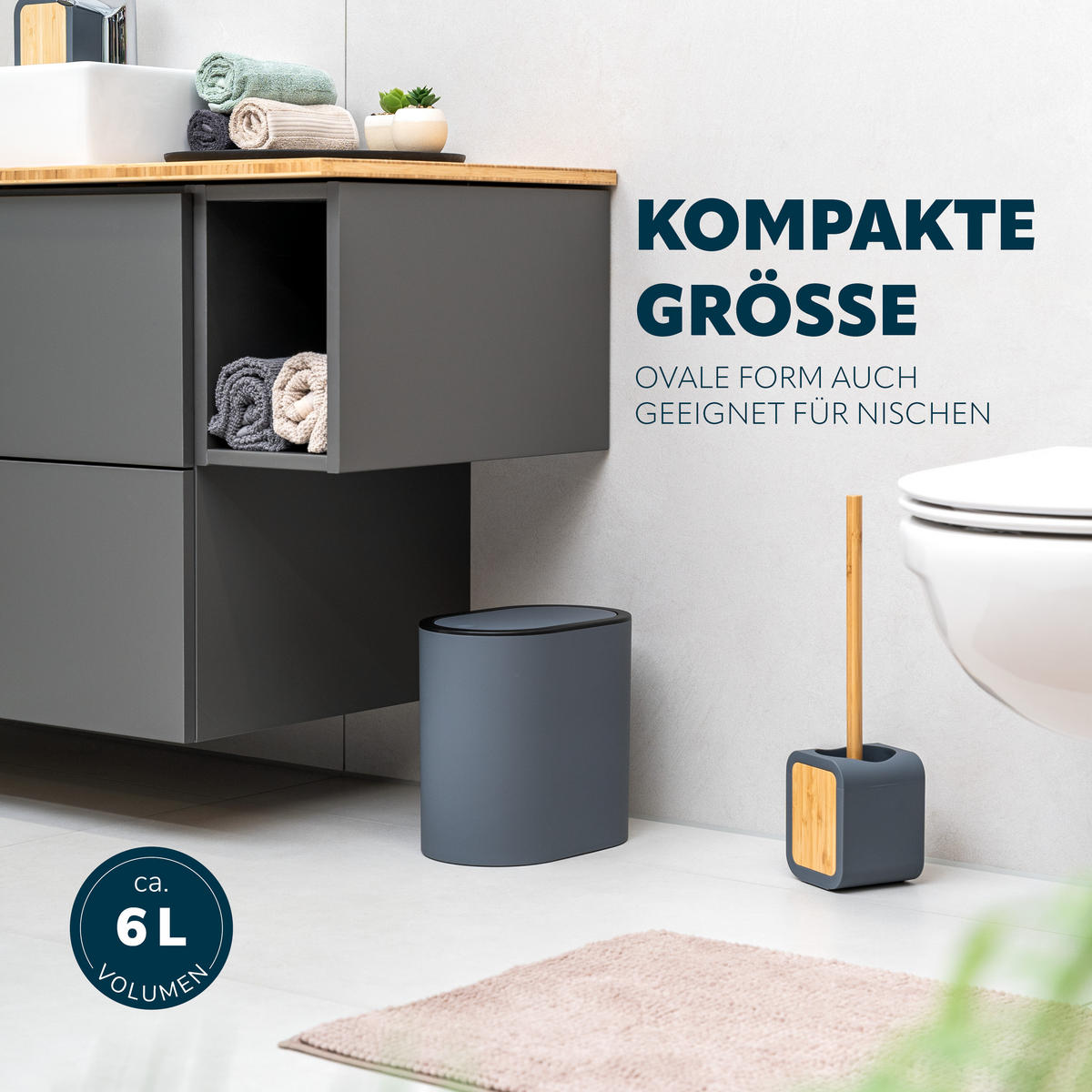 KOSMETIKEIMER 6 Liter, grau - Grau, Kunststoff (25.5/24.5/16.5cm) - eluno