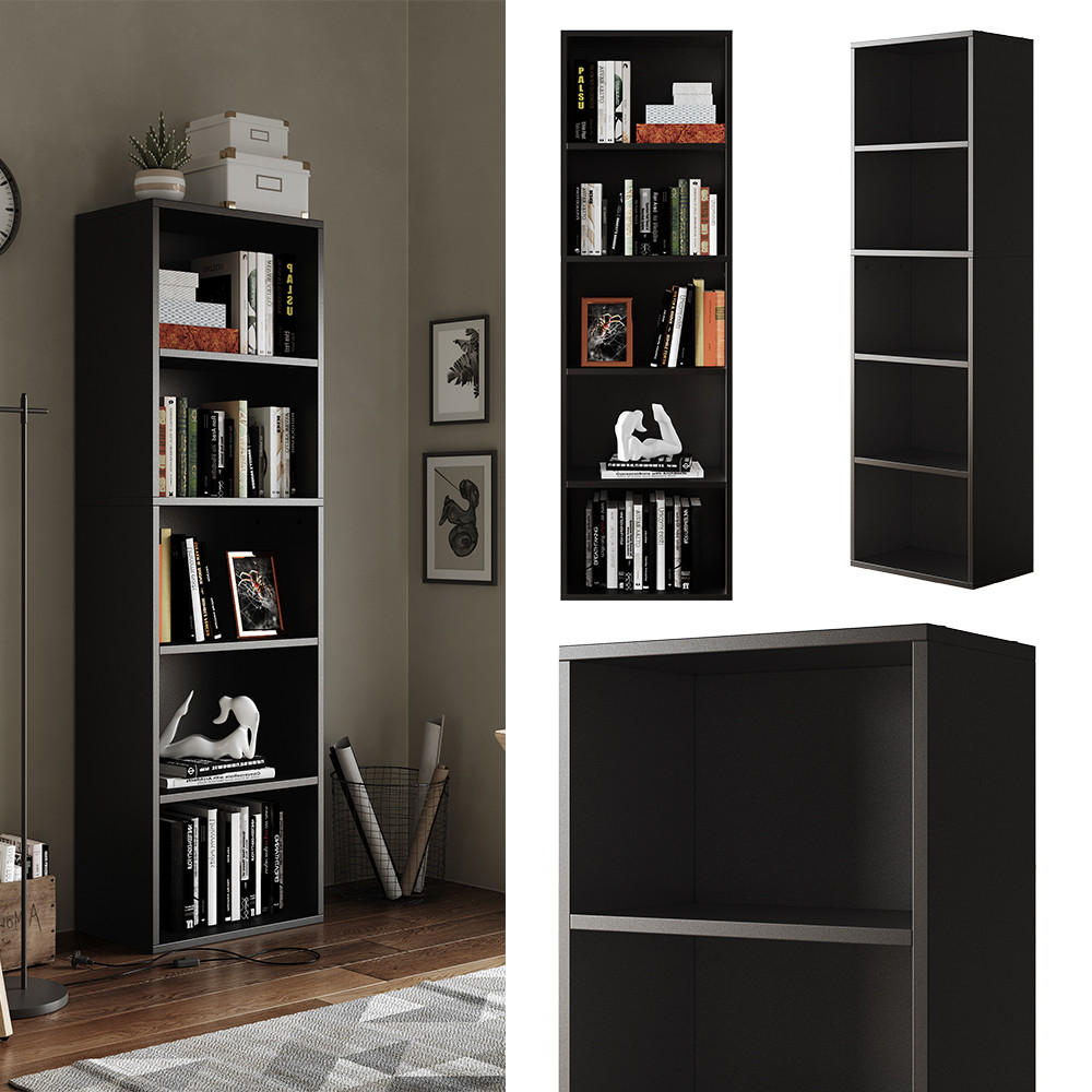 BÜCHERREGAL Bob Schwarz 40 x 132 cm mit 5 Fächern - Schwarz, Holzwerkstoff (40/132/24cm) - Vicco