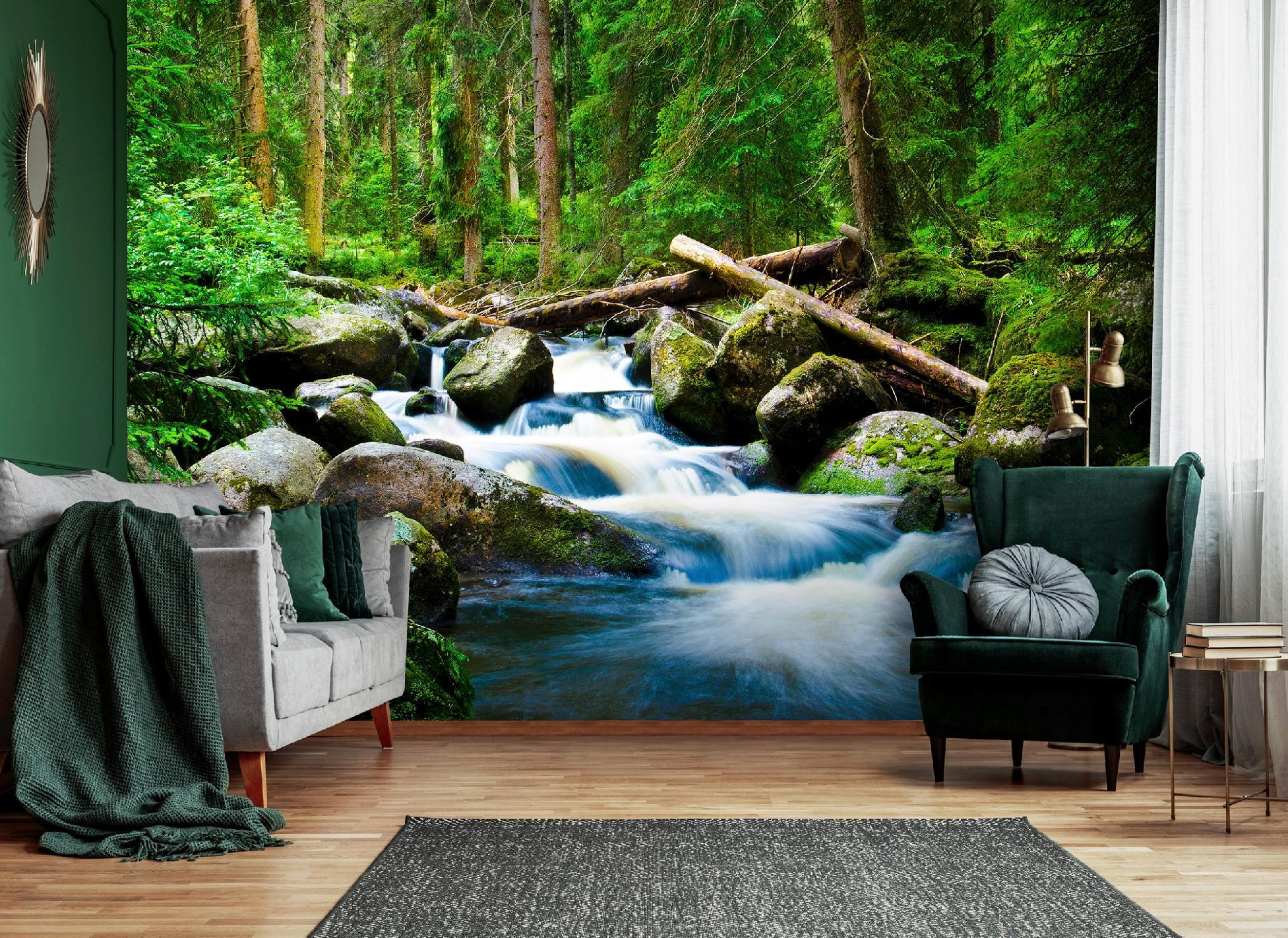 FOTOTAPETE Wasserfall 3D Natur 150x105 - Multicolor, Papier (150/105cm) - Wallarena