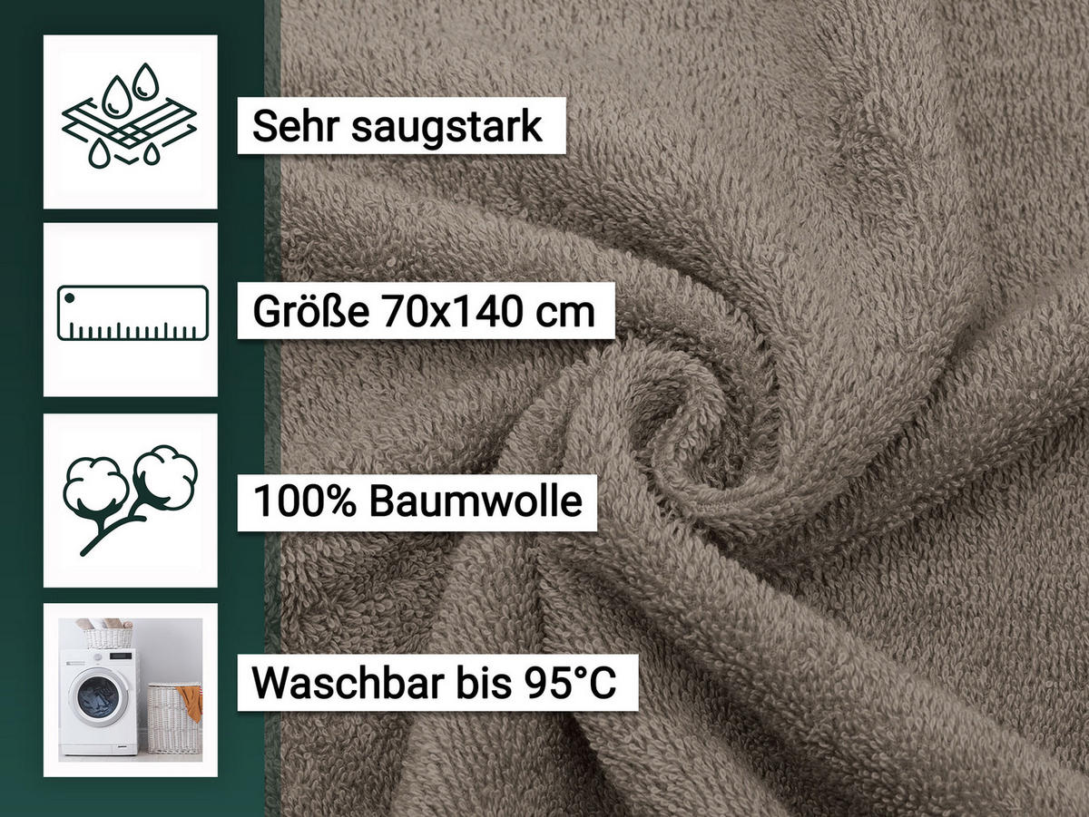 DUSCHTÜCHER, 5er-Set, 70x140 cm, 100% Baumwolle, Grau - Taupe, Textil (70/140cm) - Zollner