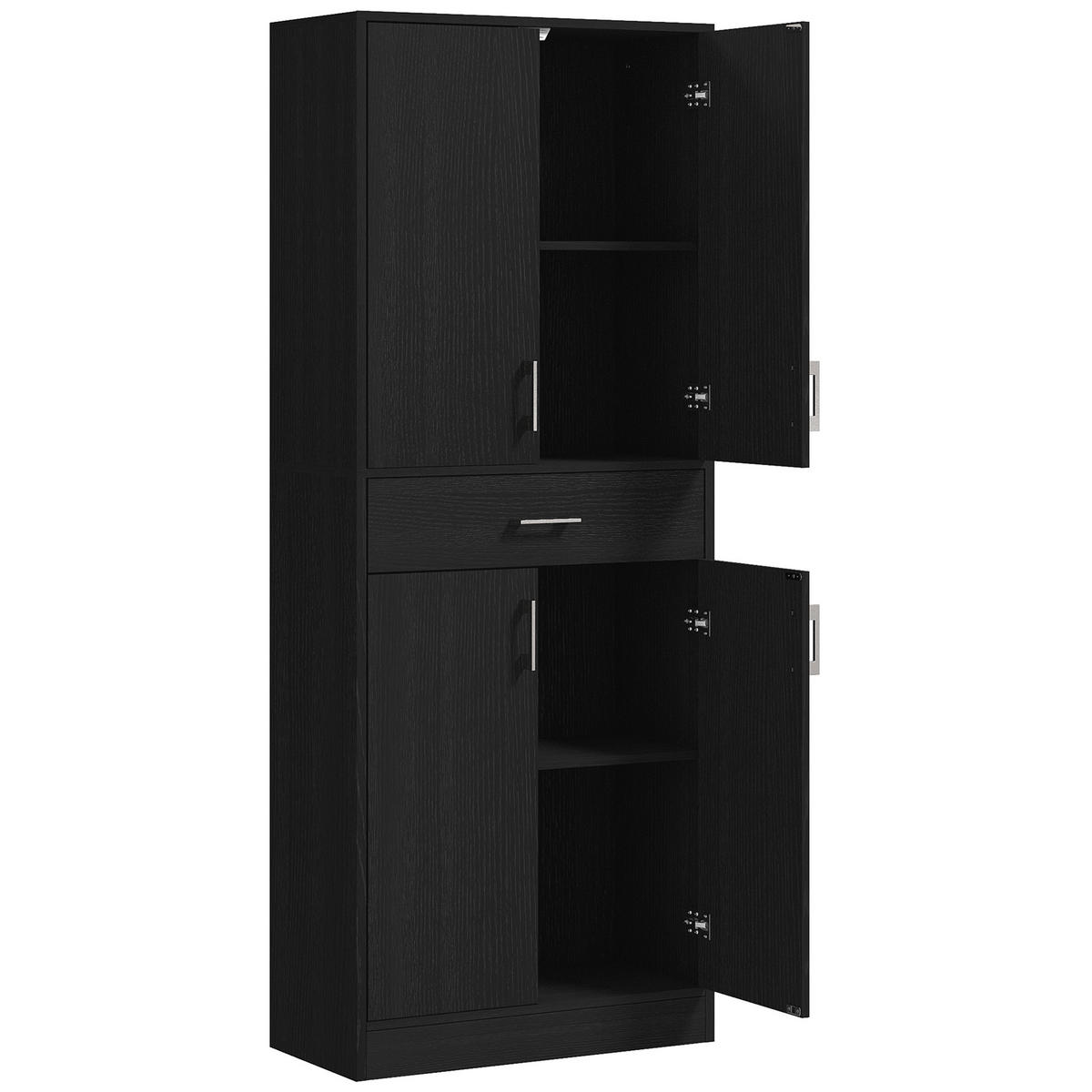 KÜCHENSCHRANK Schwarz, 4 Türen, 1 Schublade, 70,8/34/180 cm - Schwarz, Holzwerkstoff (70.8/180/34cm) - PANGIVO