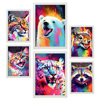 POSTER Set Mit 6 Katzen Und Bären Im Hochformat Lebhafte Aquarell Stil Illustrationen Von Lächelnde Tiere Innenarchitektur A3 & A4 Weißer Rahmen - Weiß, Papier (29/3cm) - Nacnic