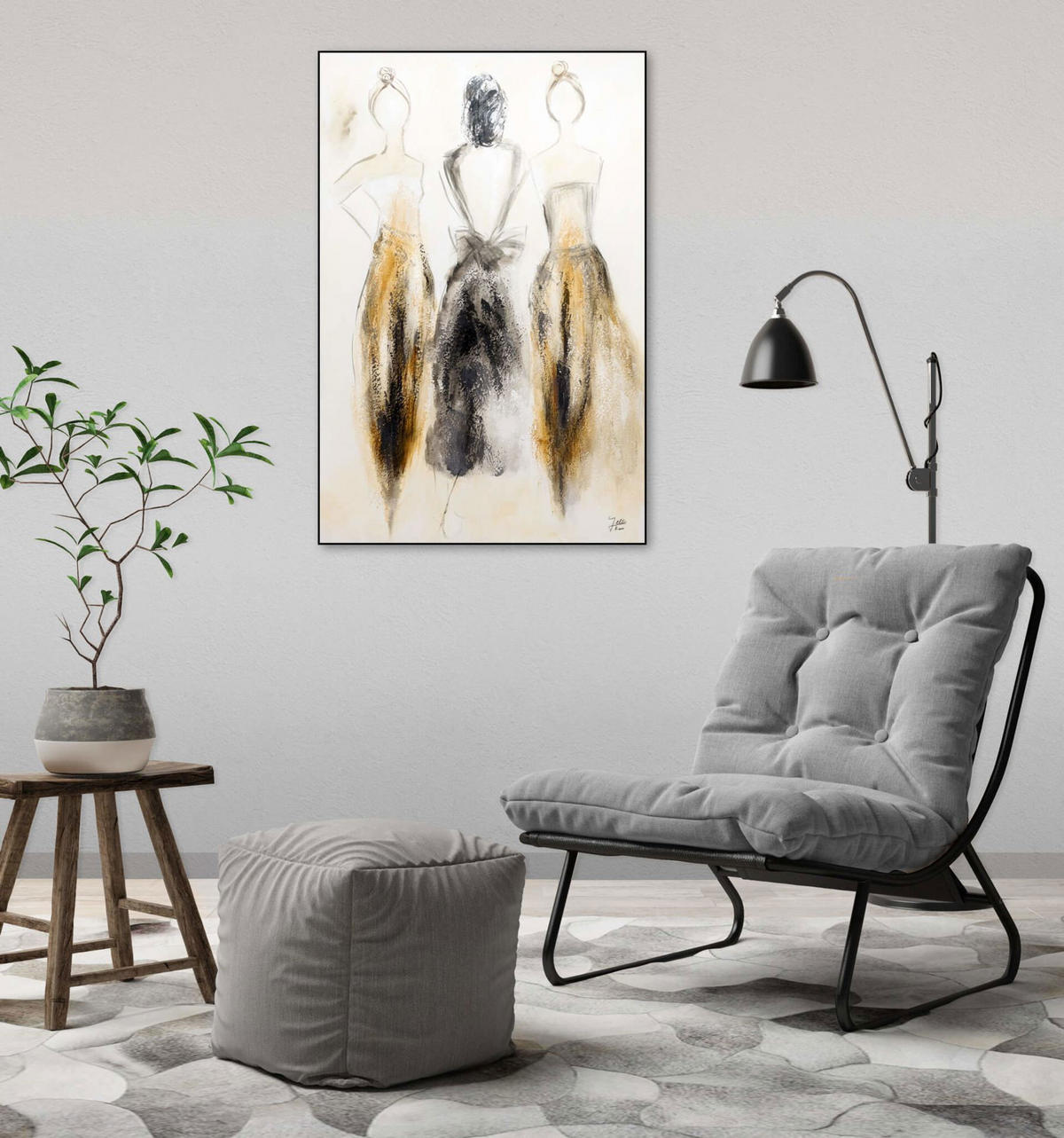 ACRYLBILD HANDGEMALT 60/90 cm - Beige/Braun, Holz/Textil (1.42/90cm) - KUNSTLOFT