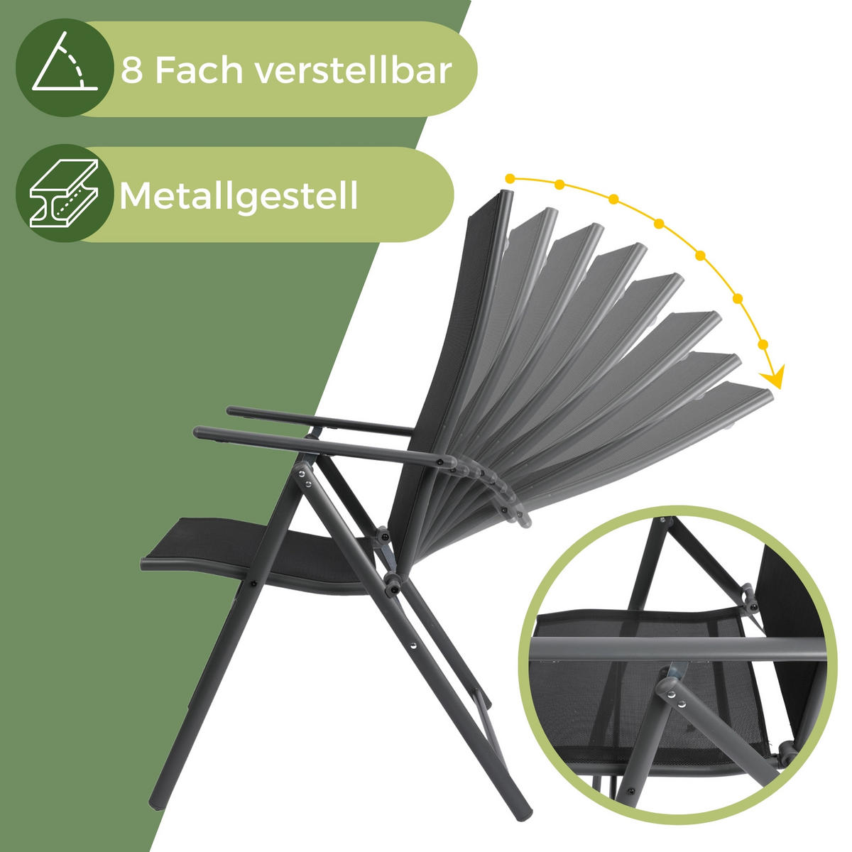 GARTENSTUHL ARUBA, faltbar, 4er Set - Anthrazit, Metall (57/106/68cm) - Albatros