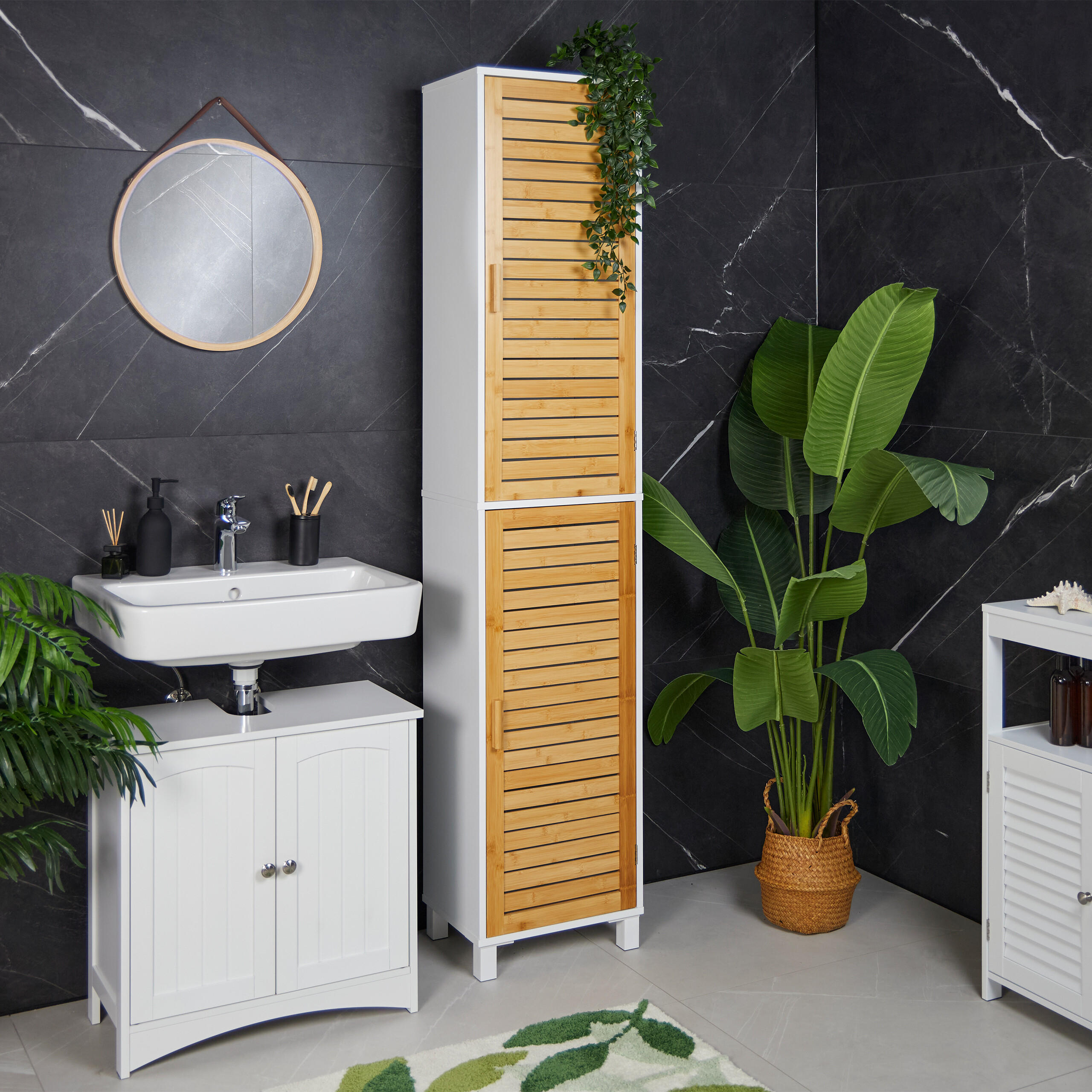 BADEZIMMERSCHRANK - Weiß, Holz/Holzwerkstoff (40/190/30cm) - Relaxdays