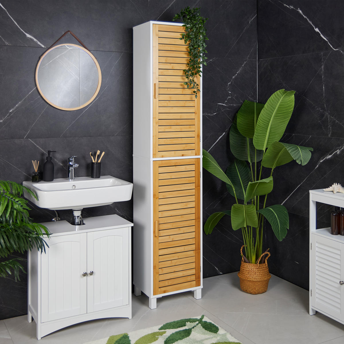 BADEZIMMERSCHRANK - Naturfarben/Weiß, Holz/Holzwerkstoff (40/190/30cm) - Relaxdays