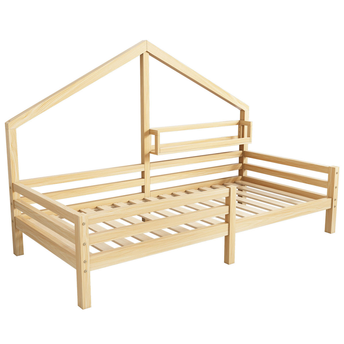 HAUSBETT 90x200 Kinderbett Ablageregal Kaminform Natur - Naturfarben, Holzwerkstoff (90/200cm) - FLIEKS