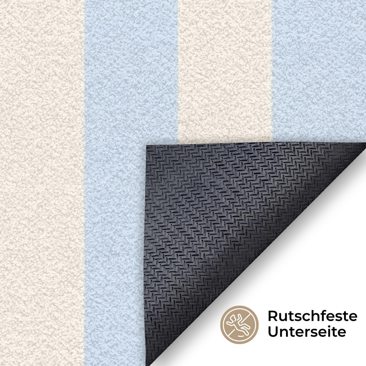 FUSSMATTE Orange – Blau – Streifen – Cheers 180x120 cm - Hellblau, Kunststoff (180/0.4cm) - MuchoWow