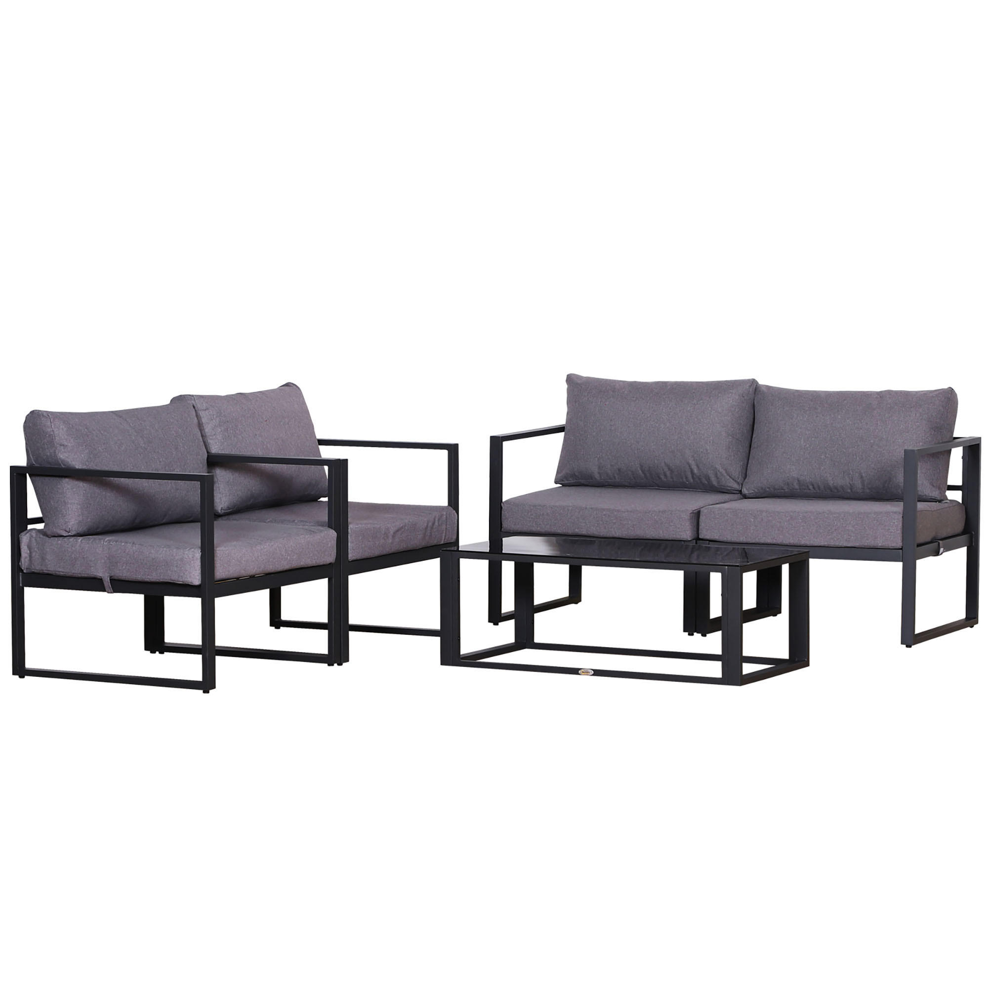 GARTENMÖBELSET 138/69/63 cm grau aus Aluminium mit Kissen und Glastisch - Grau, Metall - OKWISH