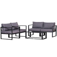GARTENMÖBELSET 138/69/63 cm grau aus Aluminium mit Kissen und Glastisch - Grau, Metall - OKWISH