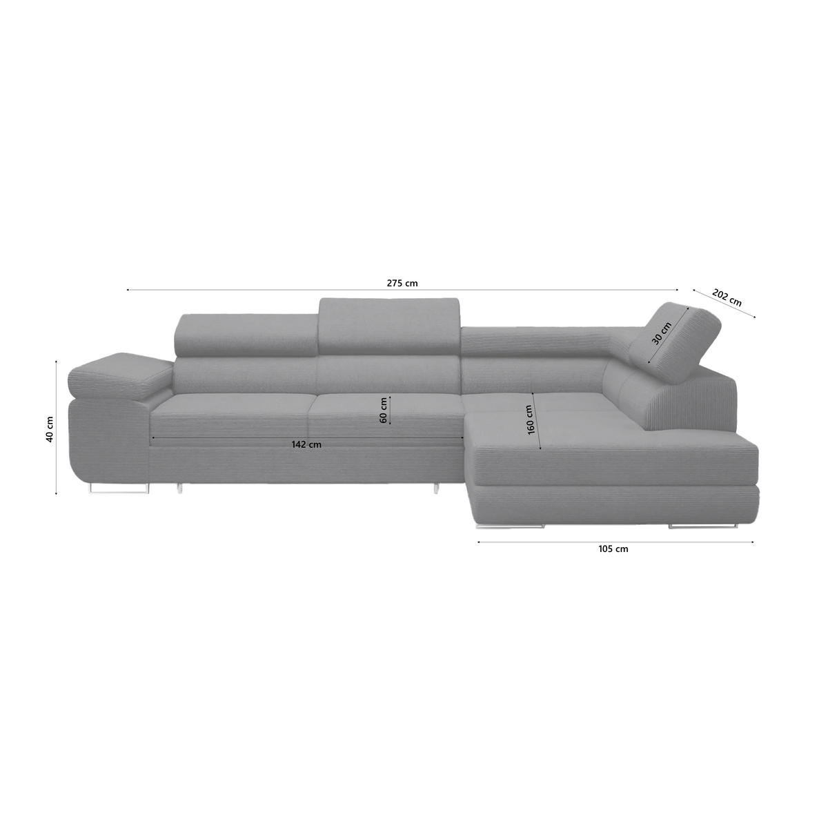 ECKSOFA Warton mit Schlaffunktion, Anthrazit - Anthrazit, Textil (275/202cm) - Fedve