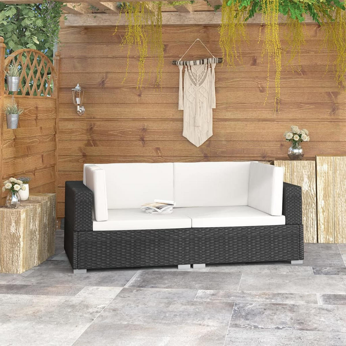 GARTENSOFA KYZO 70/54/70 cm （2-SITZER） - Schwarz, Holz (70/54/70cm) - ZMH