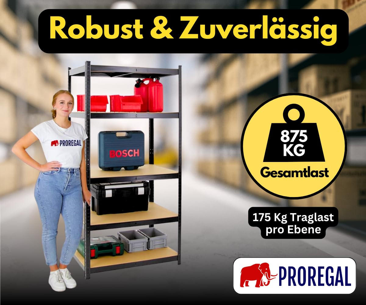 SCHWERLASTREGAL Taurus 180x90x60 cm Fachlast 175 kg Schwarz - Schwarz, Metall (90/180/60cm) - PROREGAL