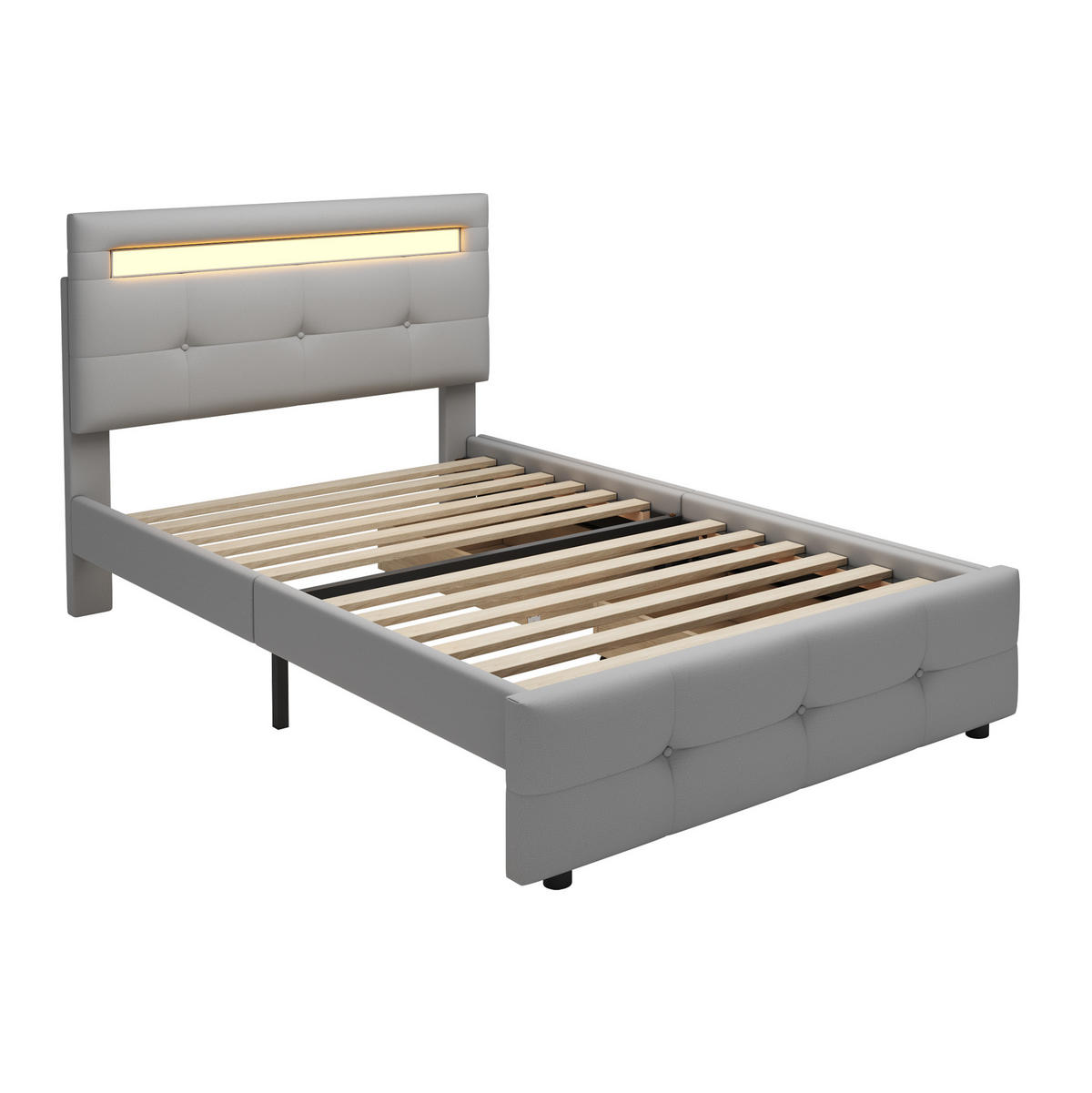 POLSTERBETT 90/200 cm Grau mit LED-Beleuchtung und 2 Schubladen - Grau, Textil (90/200cm) - Flora Grace
