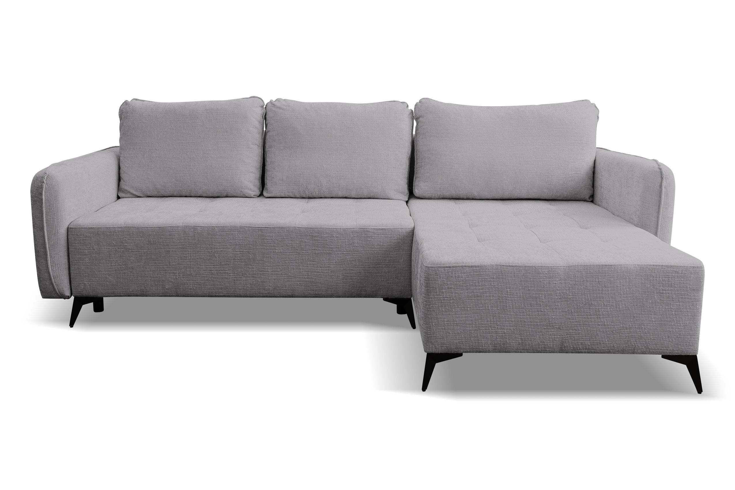 ECKSOFA Lucky in L-Form mit Schlaffunktion und Bettkasten, Farbe: Grau, Strukturstoff, Ottomane Links oder Rechts - Grau, Textil (275/160cm) - VENASI MÖBEL