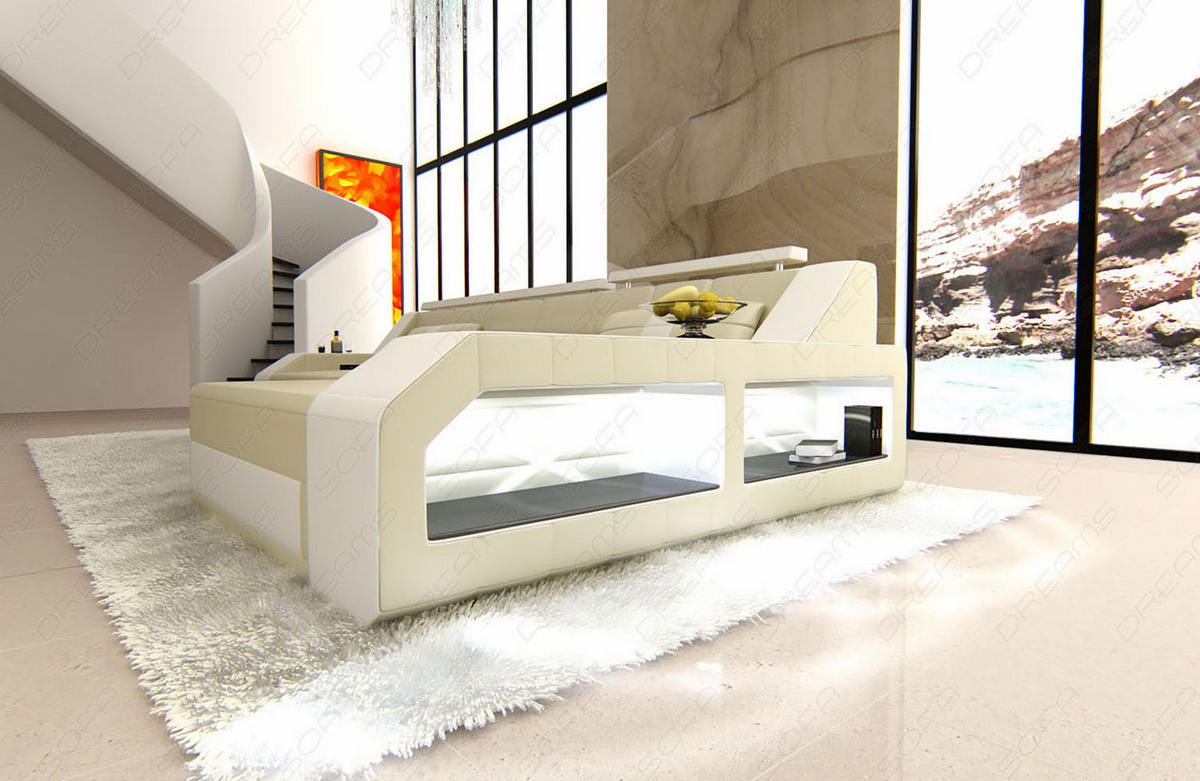 ECKSOFA Arezzo L - Beige/Weiß, Leder (308/194cm) - Sofa Dreams