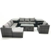 GARTENMÖBEL-SET COUCHTISCH SESSEL SOFA mit HOCKER Polyrattan Dunkelgrau Gemischt 10-Sitzer - Dunkelgrau/Grau, Glas/Kunststoff - Fimous