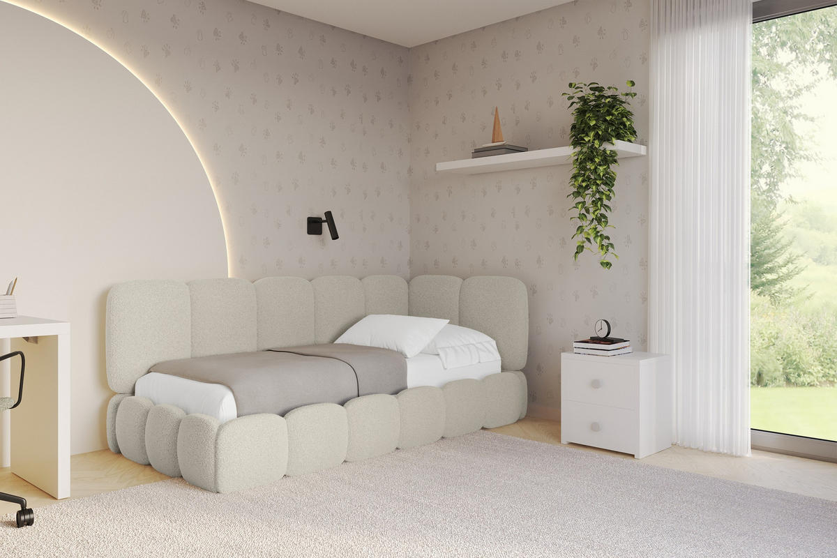 EINZELLBETT Jugendbett mit Bettkasten, Links - AVRY 100x200 Beige - Champagner/Beige, Holzwerkstoff/Textil (100/200cm) - ALTDECOR