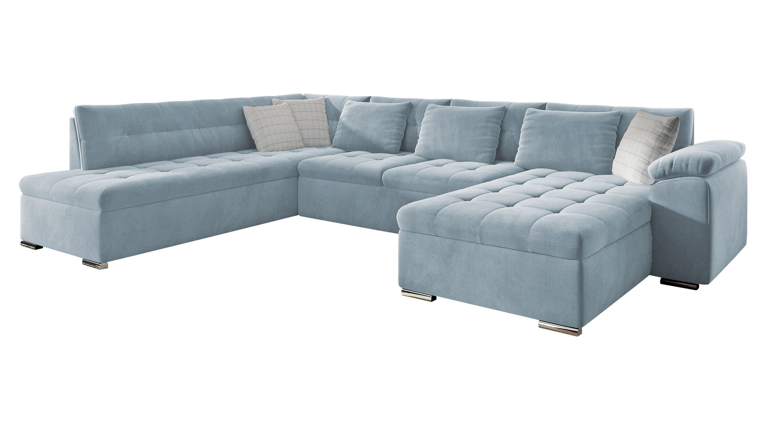 WOHNLANDSCHAFT Niko Bis, Seite: Rechts - Hellblau, Holz/Textil (348/76/205cm) - MIRJAN24