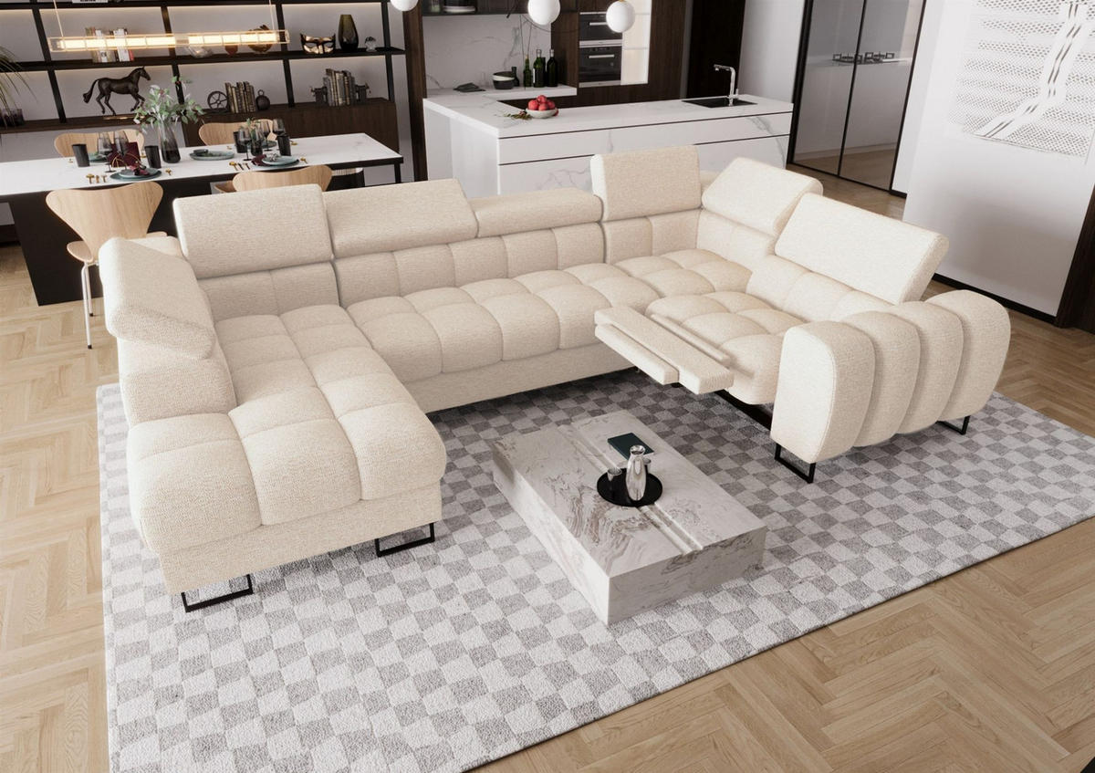 WOHNLANDSCHAFT Bastien Relax - Creme, Holzwerkstoff/Textil (198/95/350cm) - Fun Möbel