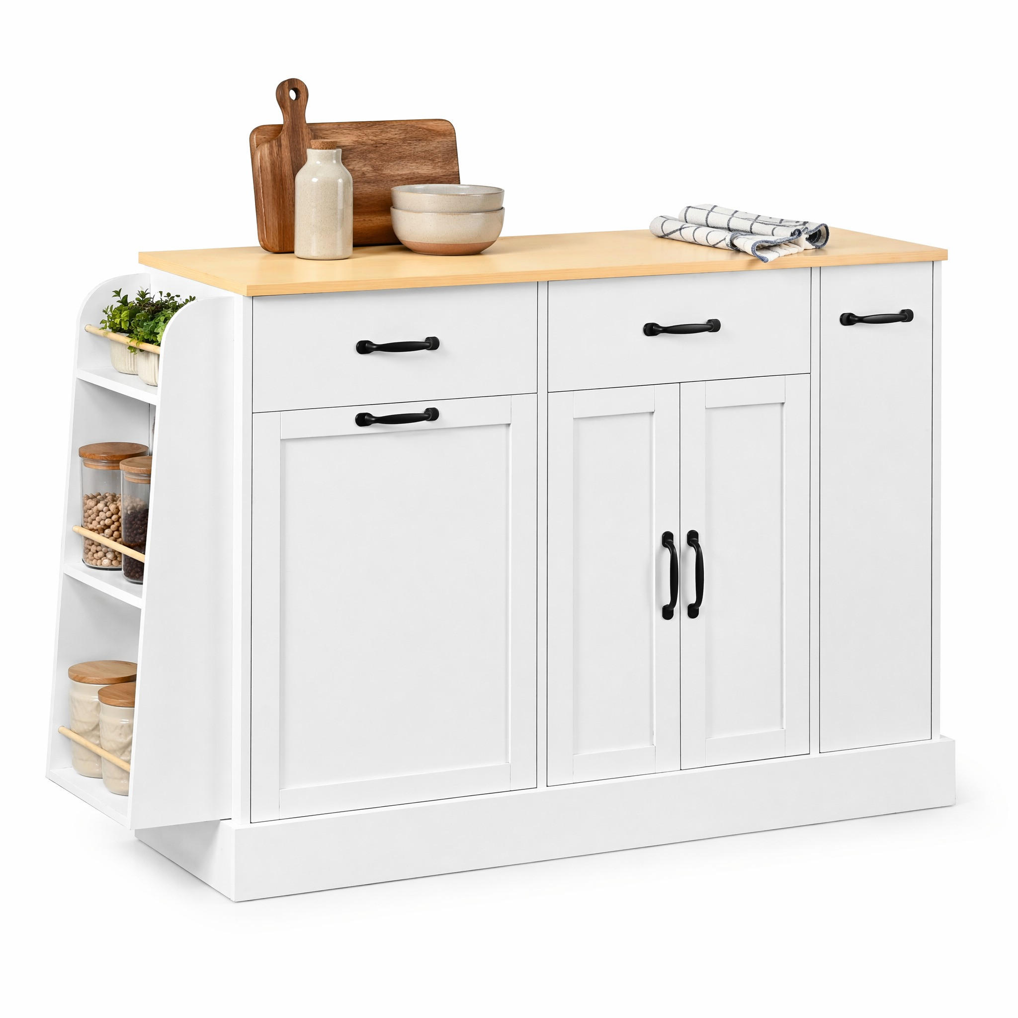 KÜCHENINSEL in Weiß Küchenschrank modern, Schubladen, Abfallbehälterfach & Gewürzregal, B133.5/T40/H86cm - Weiß, Holzwerkstoff/Metall (133.5/86/40cm) - STILVORA
