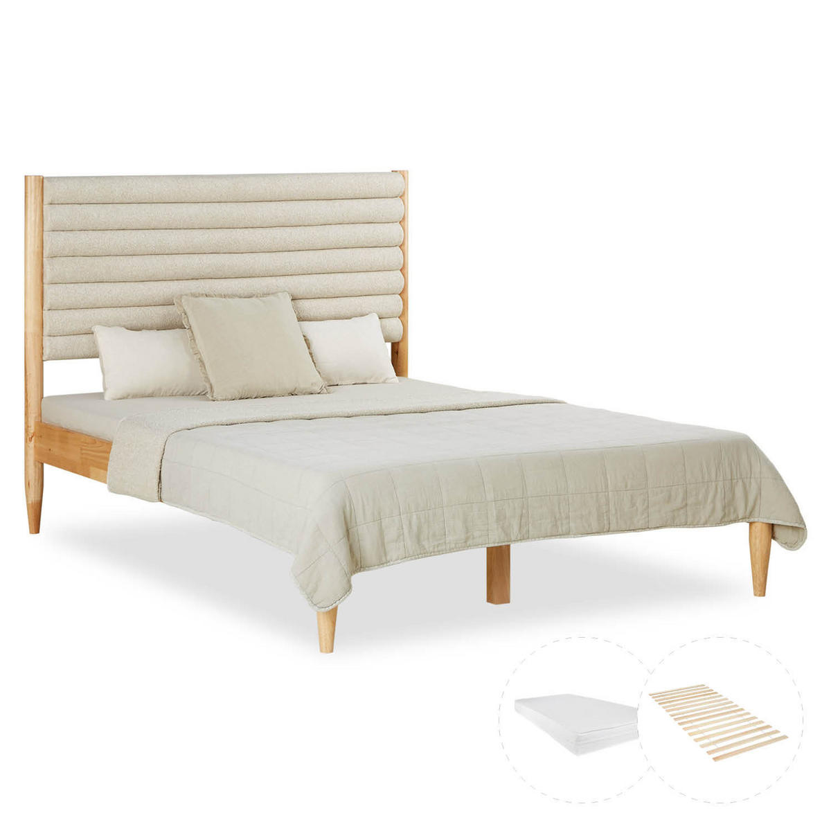 POLSTERBETT mit Matratze 140/200 cm in Beige - Naturfarben, Holz (140/200cm) - Homestyle4u