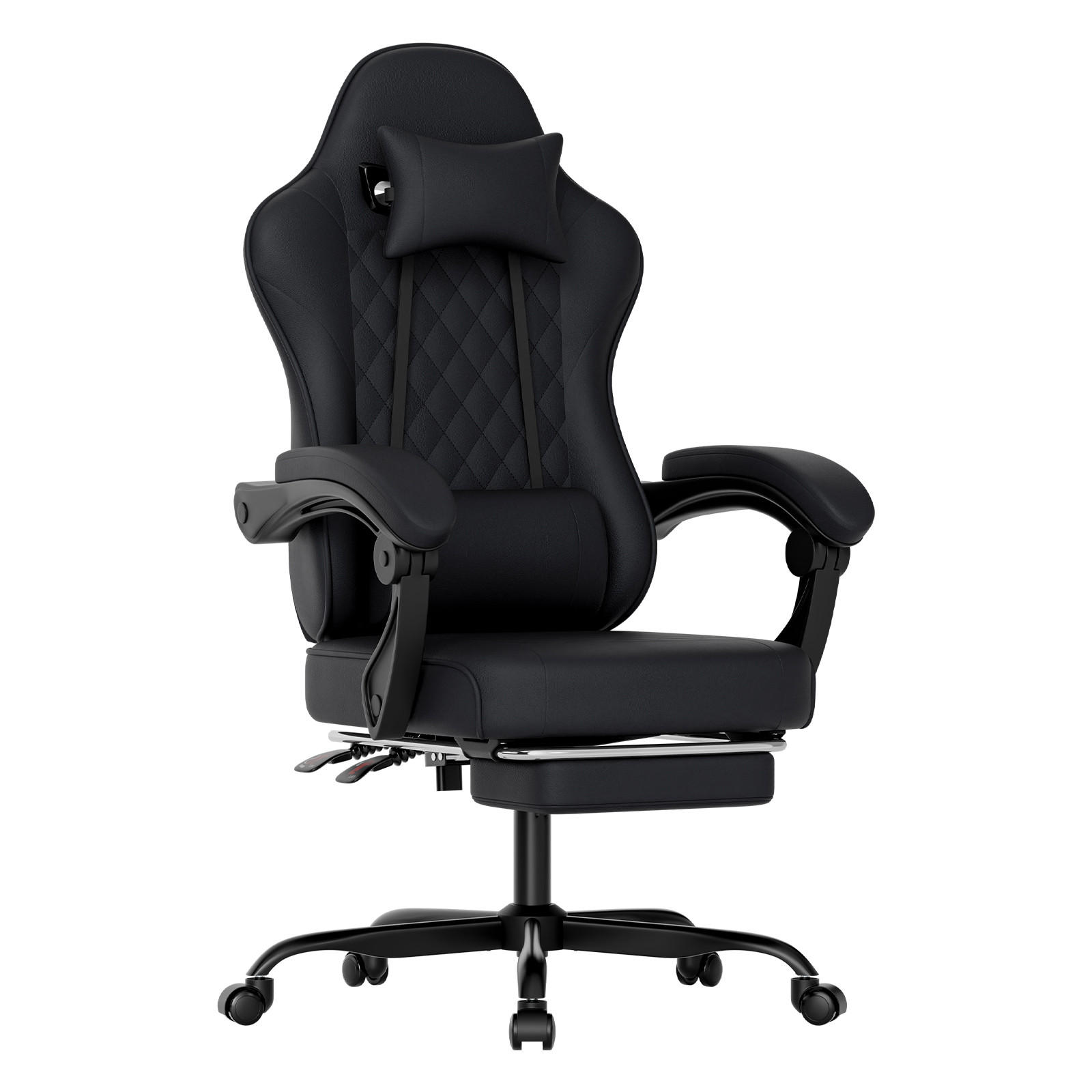 GAMINGSTUHL DE-40998 mit Lordosenstütze und Fußstütze Schwarz - Schwarz, Metall (58.5/120.5/63cm) - ComfortXL