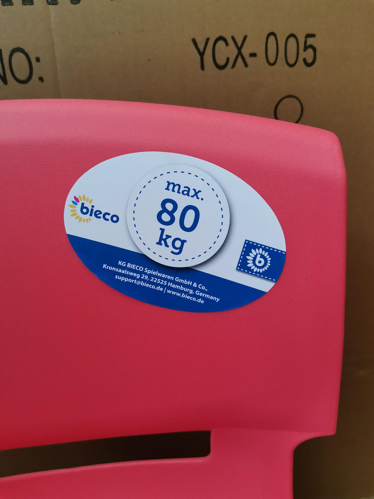 KINDERSTUHL bis 80 kg belastbar - Rot, Kunststoff (34/51.5/36cm) - Bieco Spielwaren