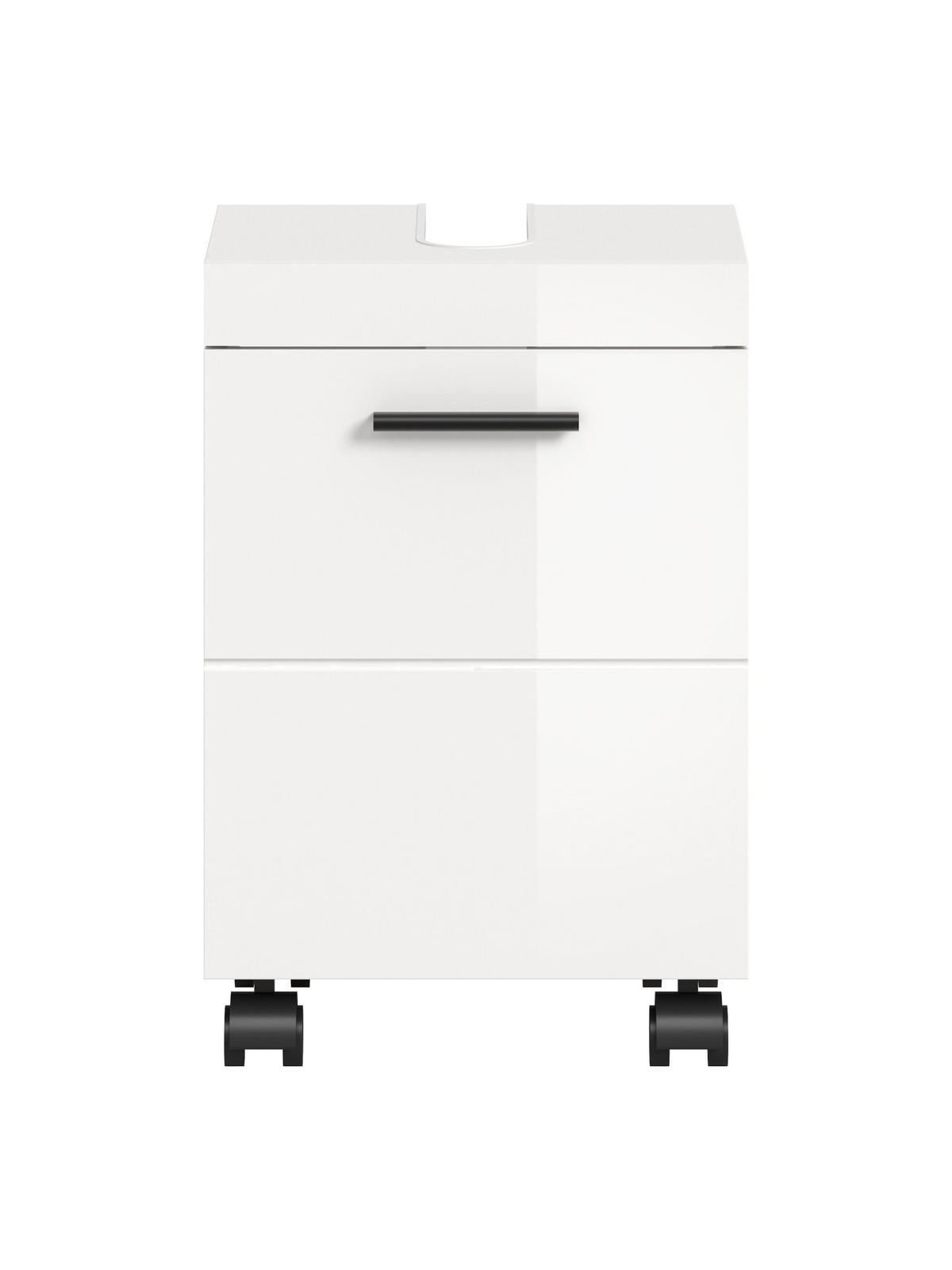 WASCHBECKENUNTERSCHRANK auf Rollen NOVA (B/H/T: ca. 40/58/30 cm) in Weiß/weiß hochglanz - Weiß, Holzwerkstoff (40/58/30cm)