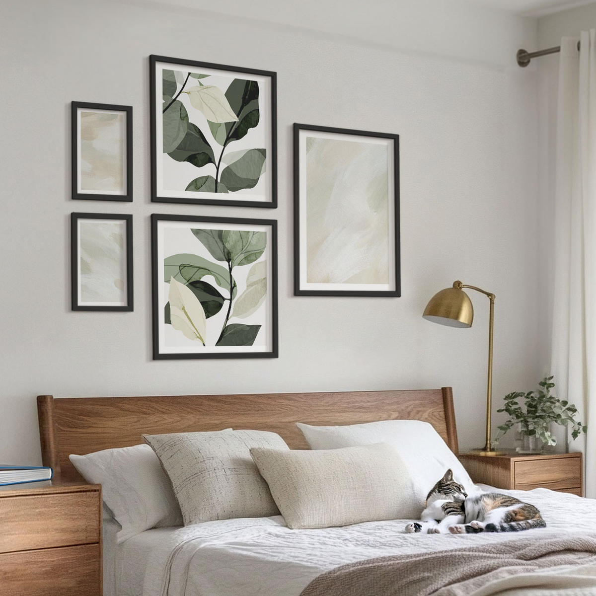 BILDER SET 5er Set - 50x50 cm & 20x30 cm & 40x60 cm Schwarzer Rahmen - Leuchtende, abstrakte Boho-Farben - Schwarz, Kunststoff (40/60cm) - TULUP