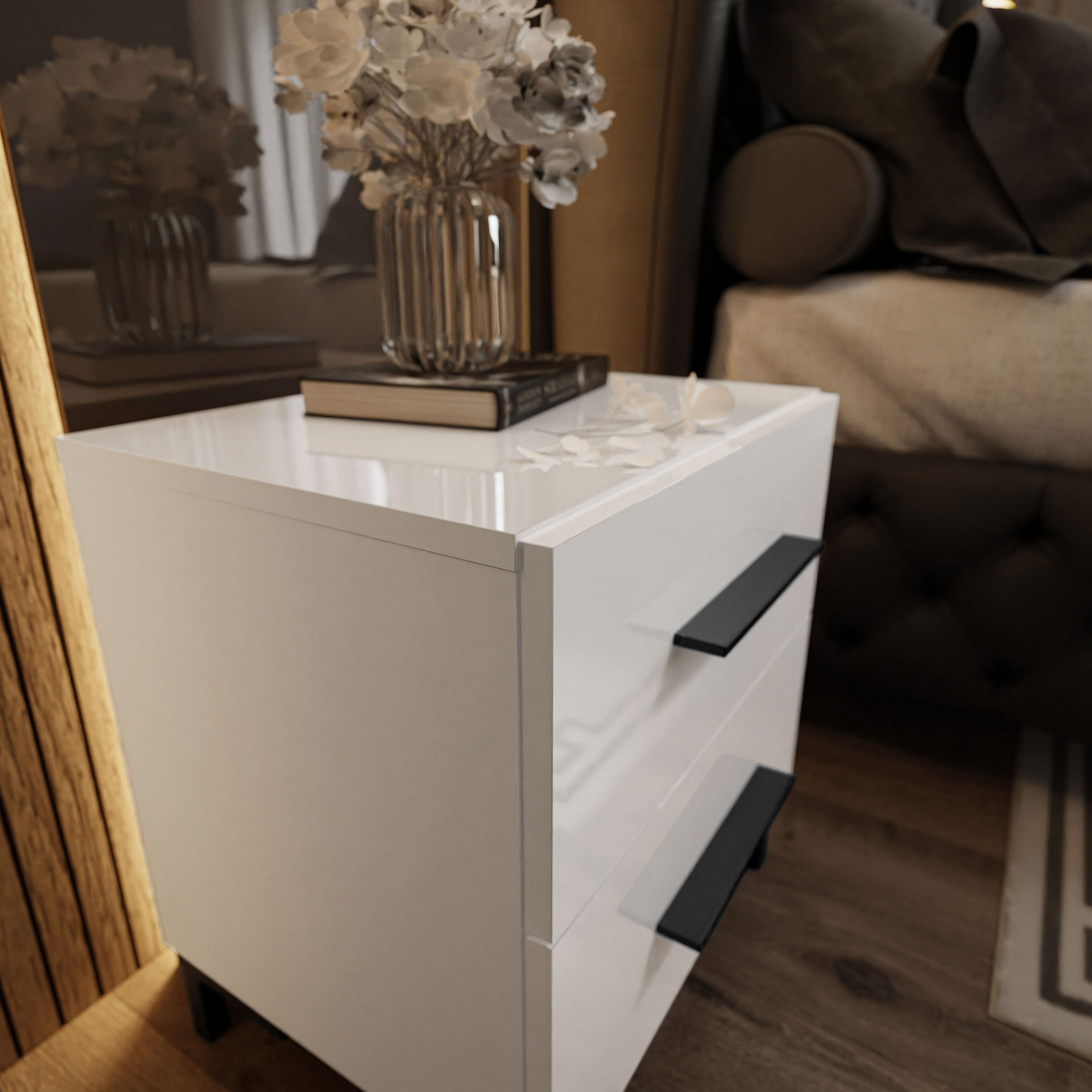 Thumbnail - Lookway Nachttisch, Weiß, Schwarz, Holzwerkstoff, 45x50x38.5 cm, Schlafzimmer, Nachttische