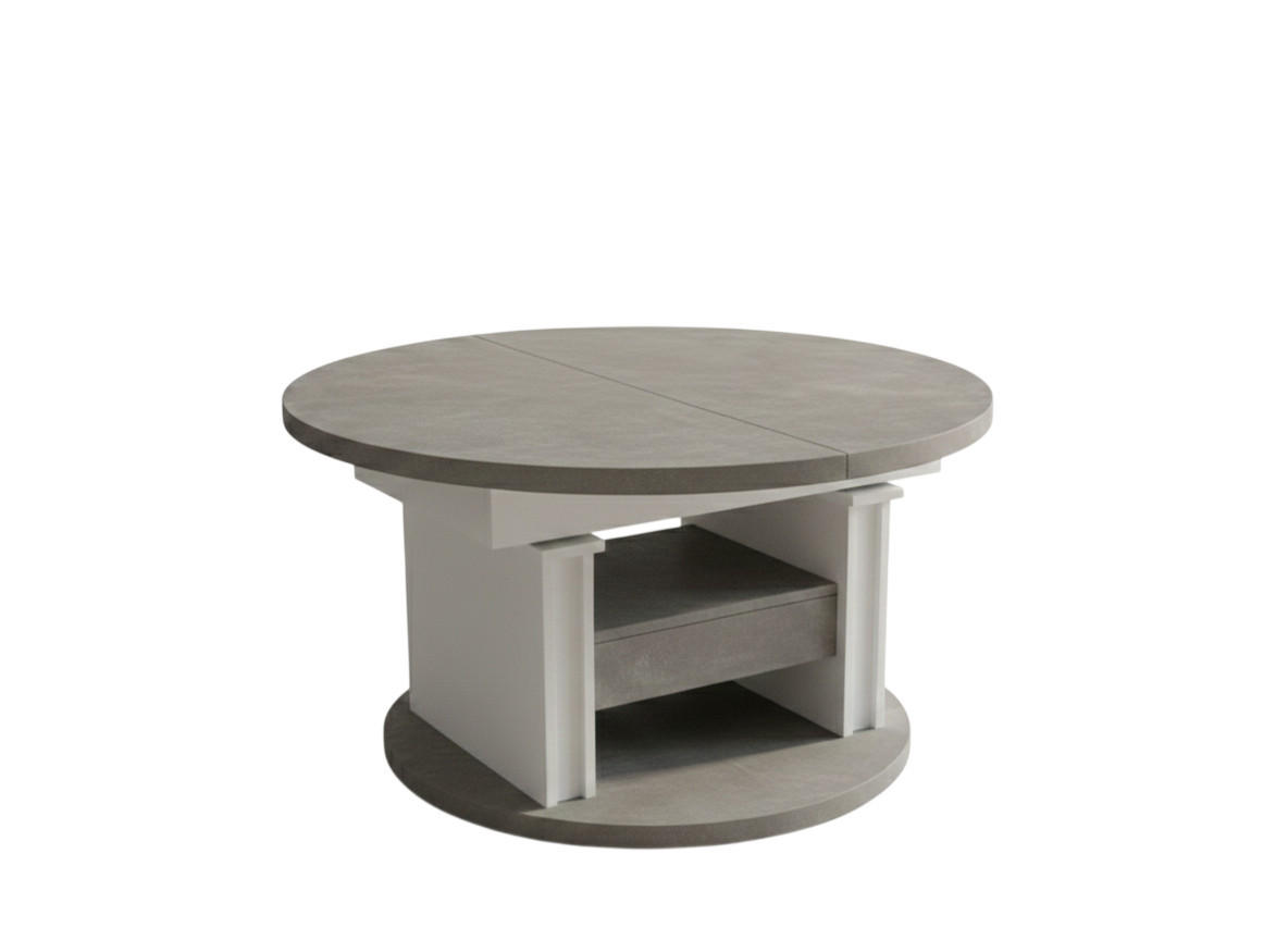COUCHTISCH rund ausziehbar höhenverstellbar Schubalde 100/100/60 cm - Hellgrau/Weiß, Holzwerkstoff (100/100/60cm) - designimpex