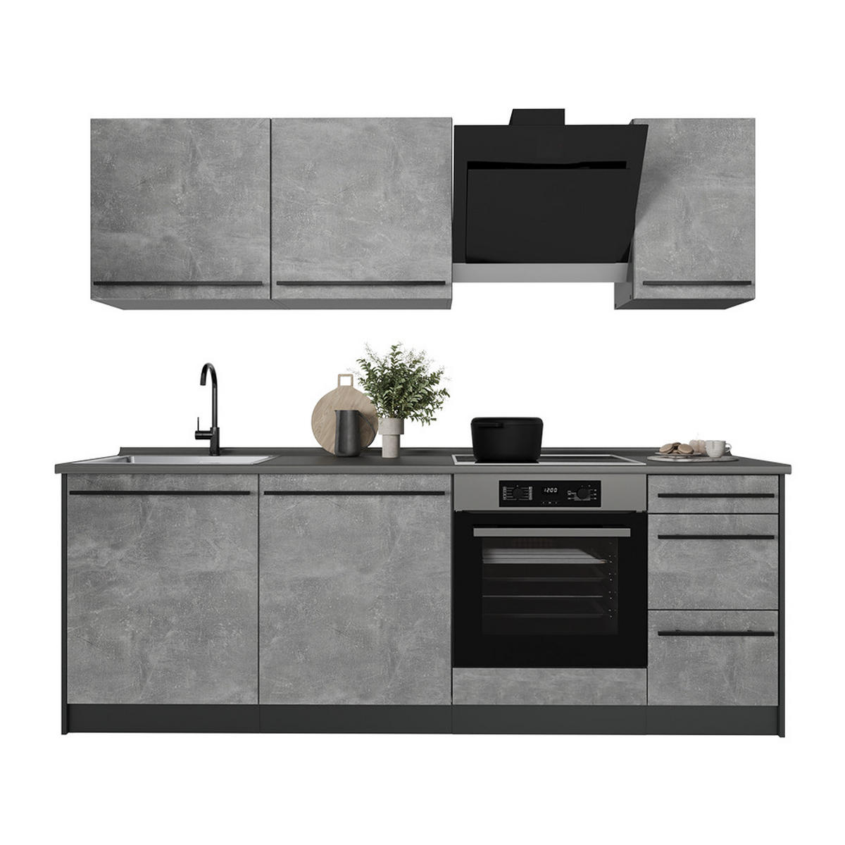 KUCHYŇSKÝ KOUT R-Line, Beton/Antracit, 220 cm pracovná doska antracitová - šedá/antracitová, kompozitní dřevo (220/81.6/60cm) - Vicco