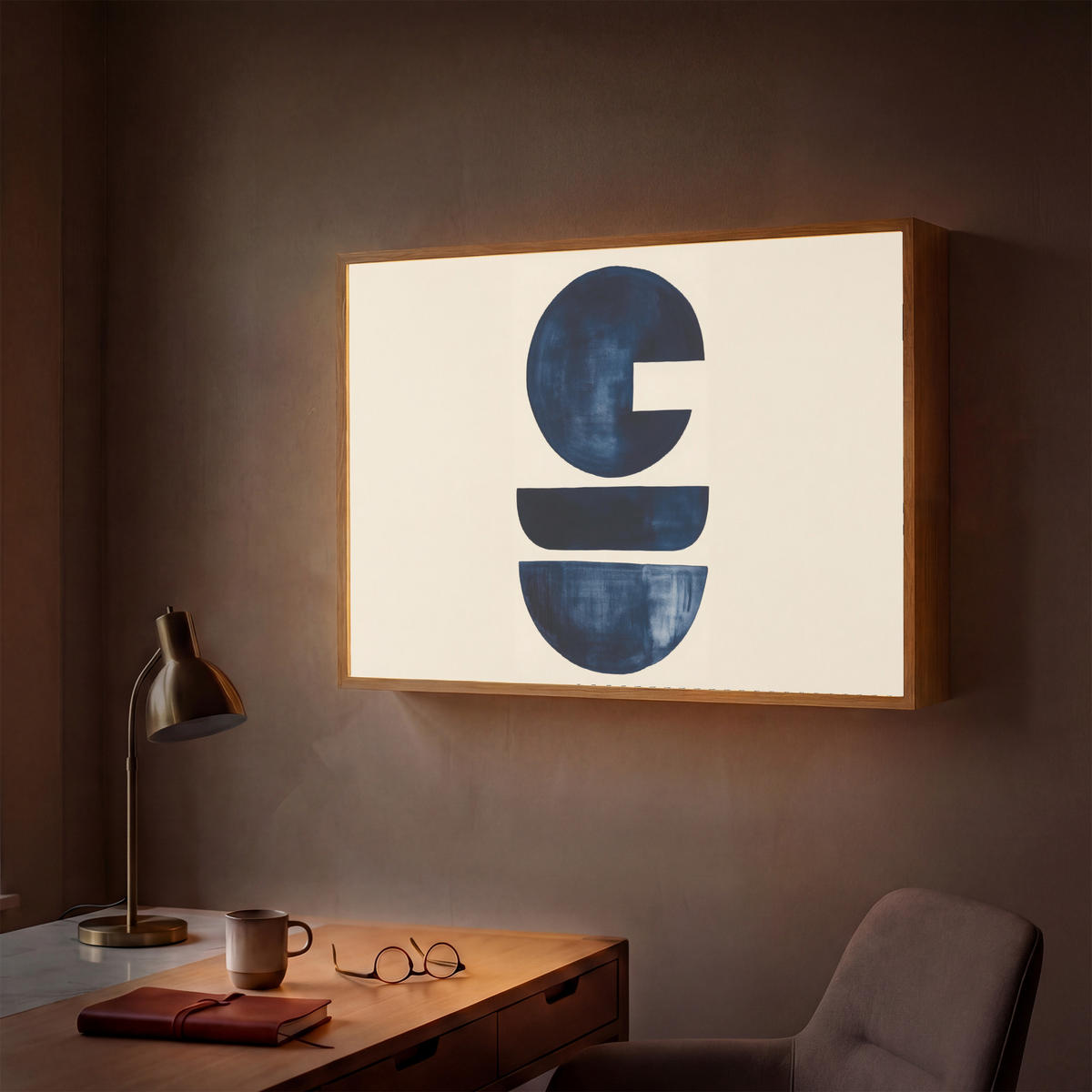 NÁSTĚNNÁ LAMPA S AKUMULÁTOREM Tvary - modrá - abstraktní 90x60 cm - tmavě modrá, kompozitní dřevo (90/60/8cm) - OnlyWow