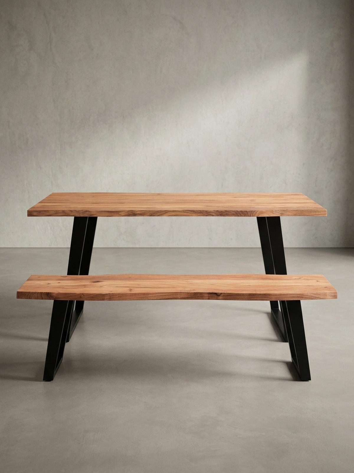ESSTISCH Massivholz Baumkante Metall U-Gestell Handgefertigt ATOLL, Goldbraun-Schwarz 120x60x76 cm - Schwarz/Braun, Holz/Metall (60/120/76cm) - KADIMA DESIGN