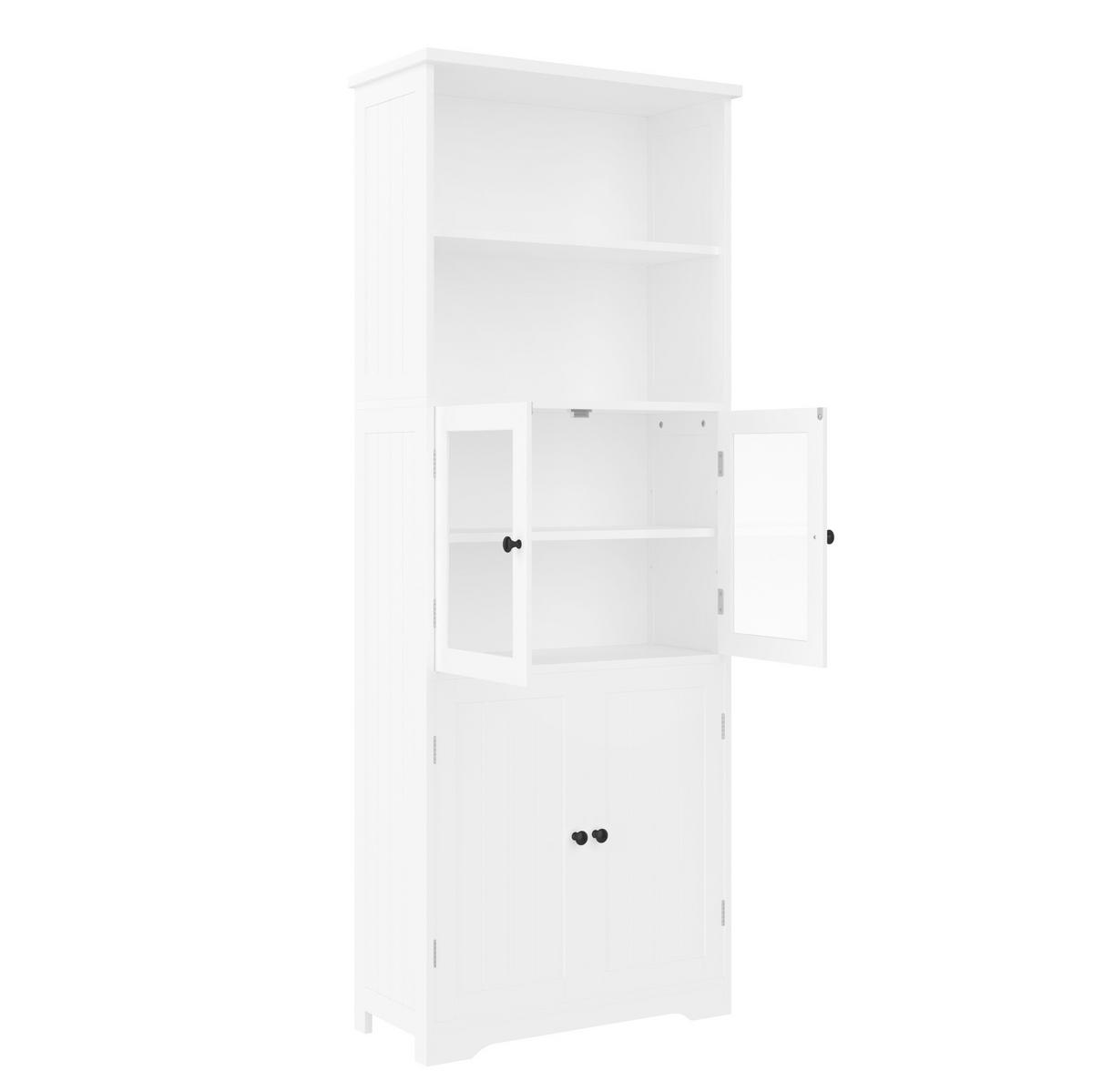 HOCHSCHRANK aus lackiertem MDF mit Glastür und verstellbaren Einlegeböden, 57,5/28,5/160 cm, Weiß - Weiß, Holzwerkstoff (57.4/160/28.5cm) - Redom
