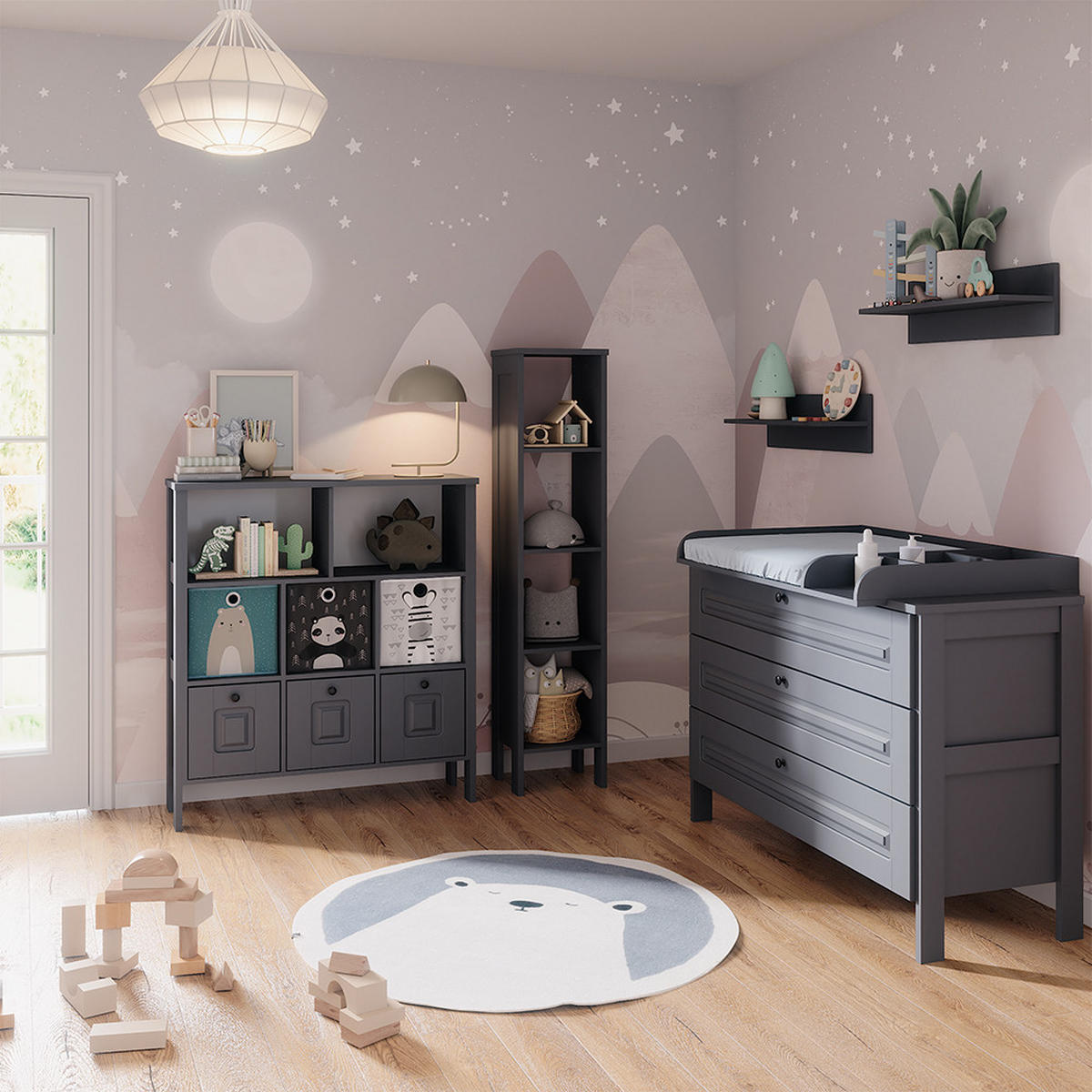 KINDERREGAL Ajaton Grau 103.6 x 113.4 cm - Grau, Holzwerkstoff (103.6/113.4/32.6cm) - VitaliSpa