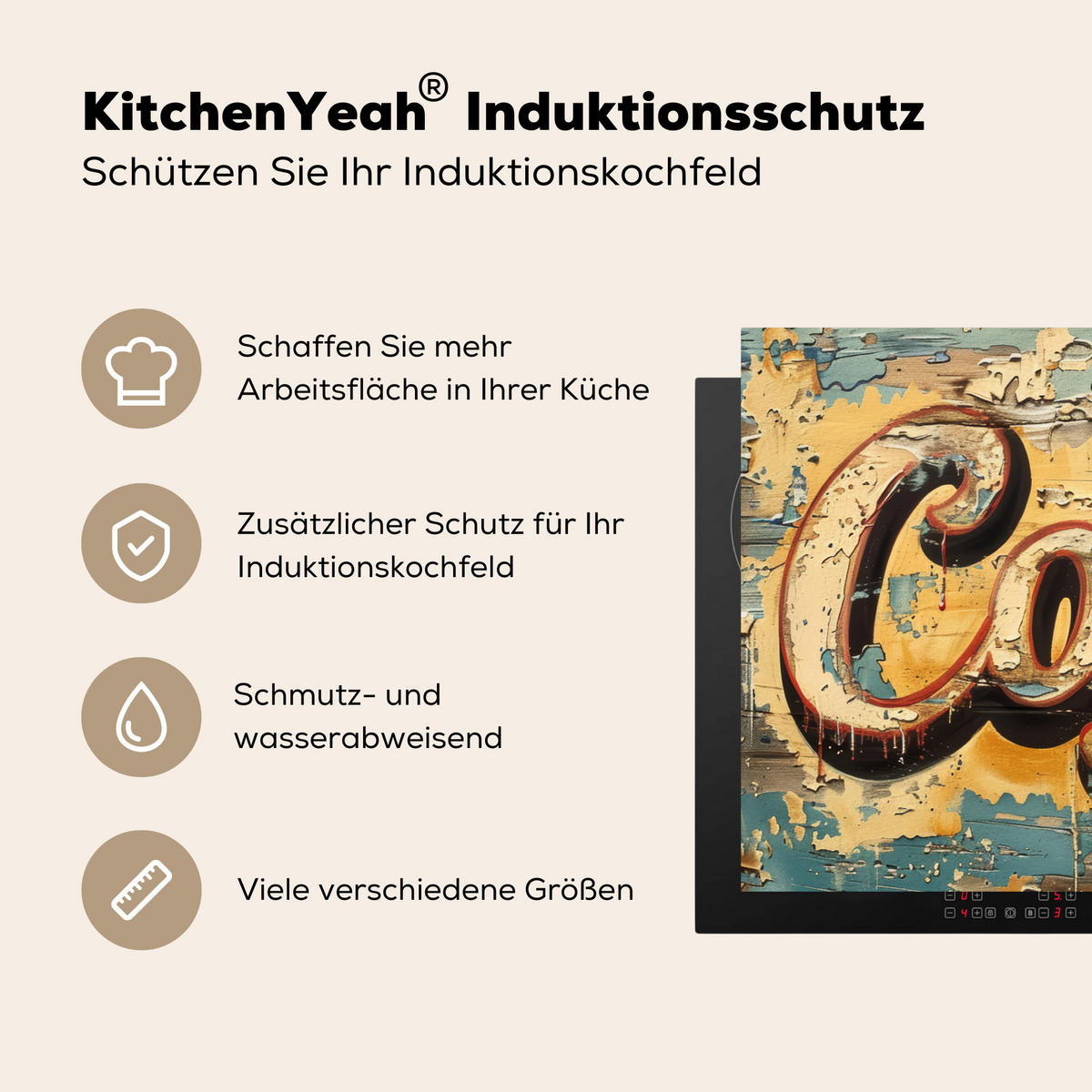 HERDABDECKPLATTE Kaffee - Vintage - Braun - Tasse 91x52 cm - Teakfarben, Kunststoff (91.2/0.2/52cm) - MuchoWow