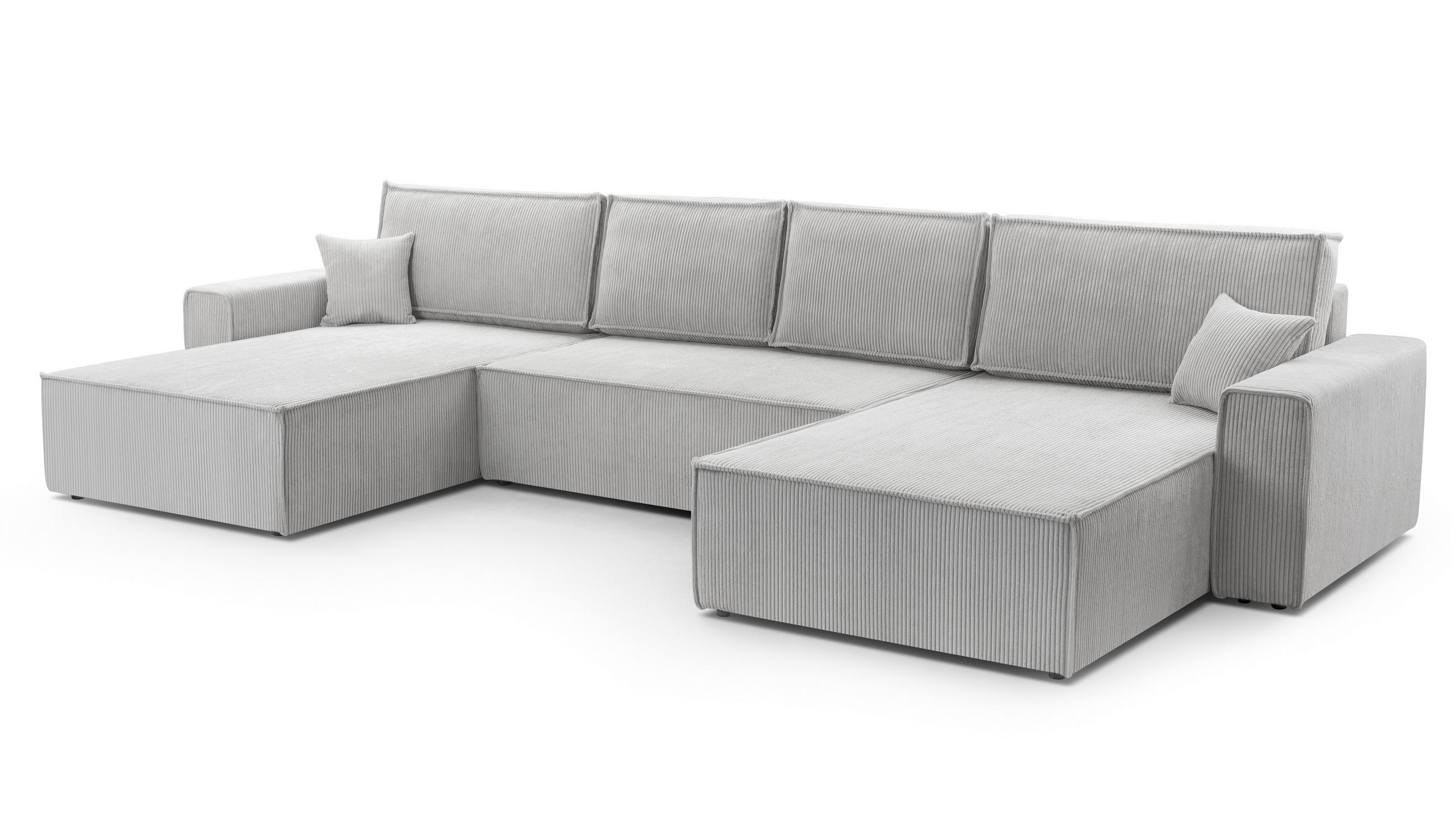 WOHNLANDSCHAFT Cedria Hellgrau 389/145/85 cm mit Schlaffunktion - Hellgrau/Schwarz, Kunststoff/Textil (389/85/145cm) - AX Living