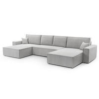 WOHNLANDSCHAFT Cedria Hellgrau 389/145/85 cm mit Schlaffunktion - Hellgrau/Schwarz, Kunststoff/Textil (389/85/145cm) - AX Living