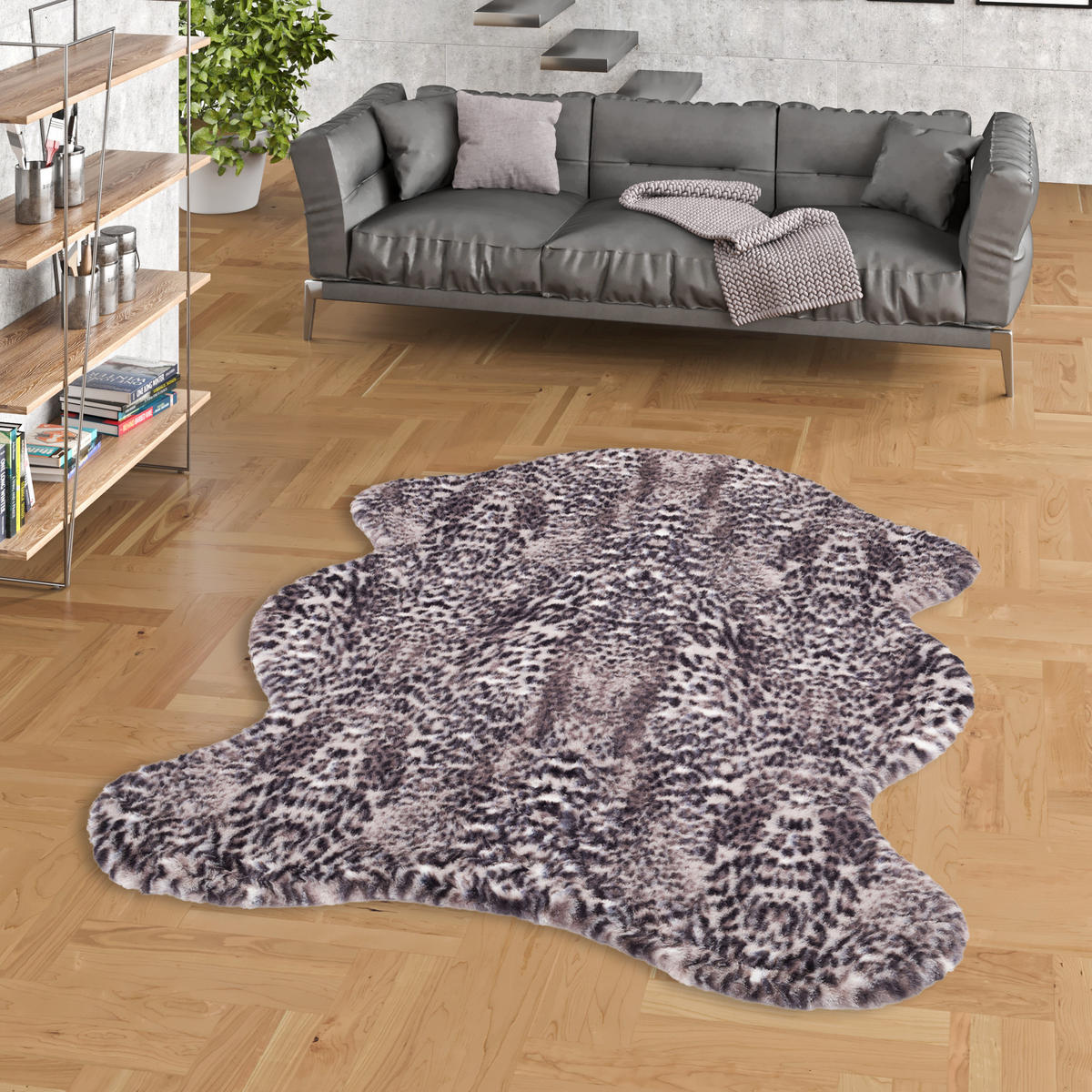 LUXUS SUPER SOFT FELLTEPPICH PEARL LEOPARD SHAPE - Schwarz, Textil (100/140cm) - Pergamon